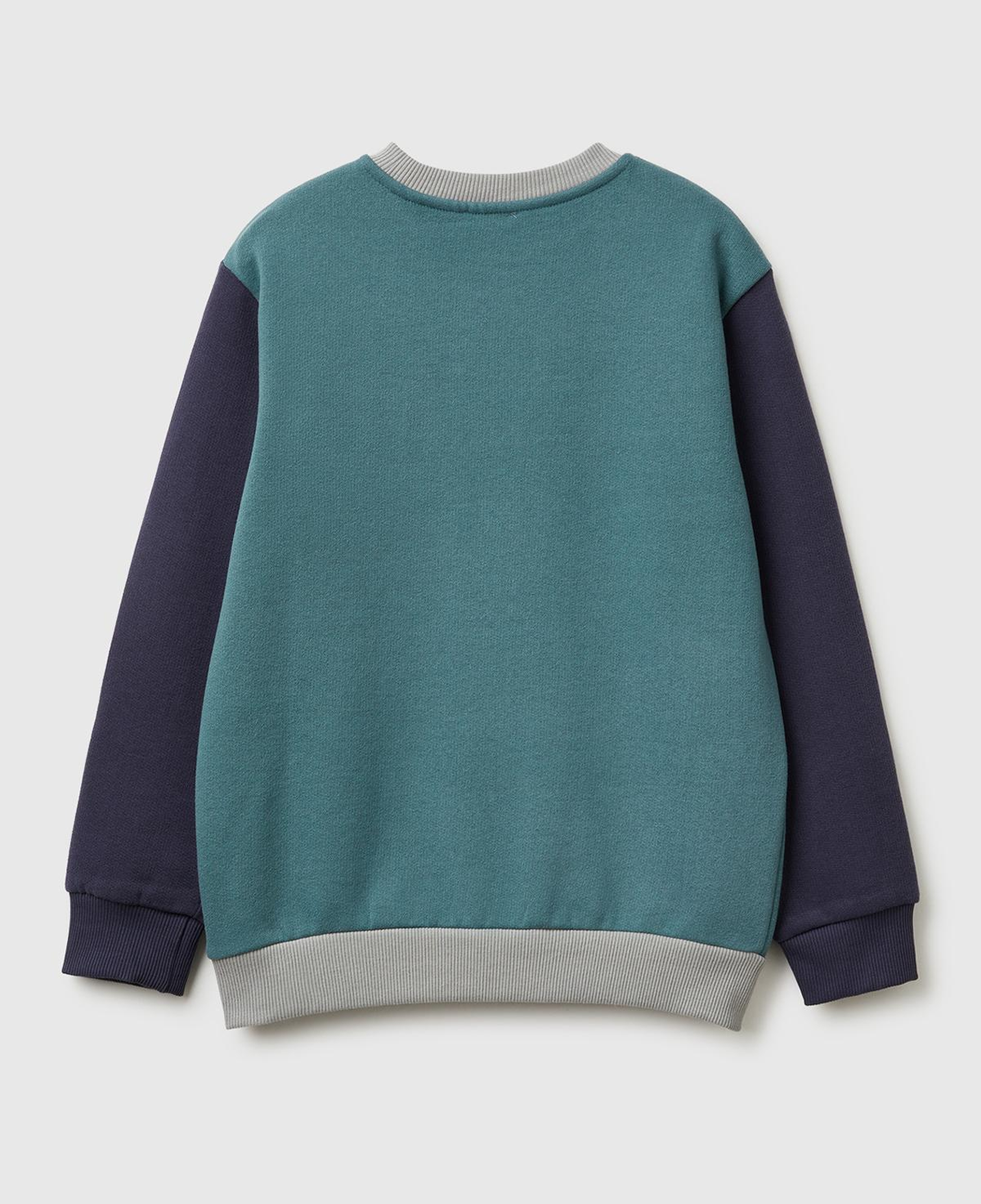 Erkek Çocuk Koyu Yeşil-Gri Önü Logo Baskılı Nervürlü Şardonlu Sweatshirt