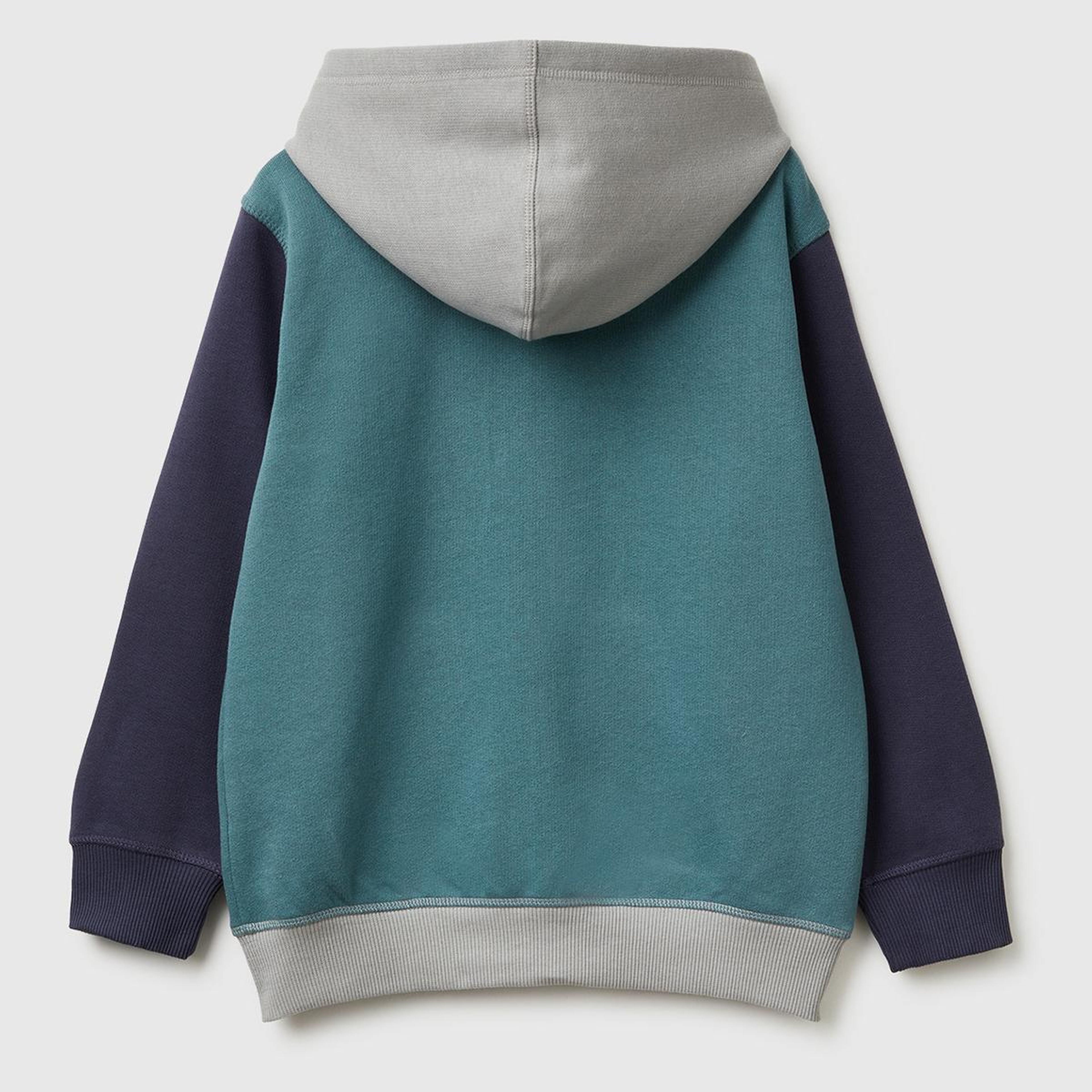 Erkek Çocuk Koyu Yeşil-Gri Önü Logo Baskılı Cepli Fermuarlı Şardonlu Sweatshirt
