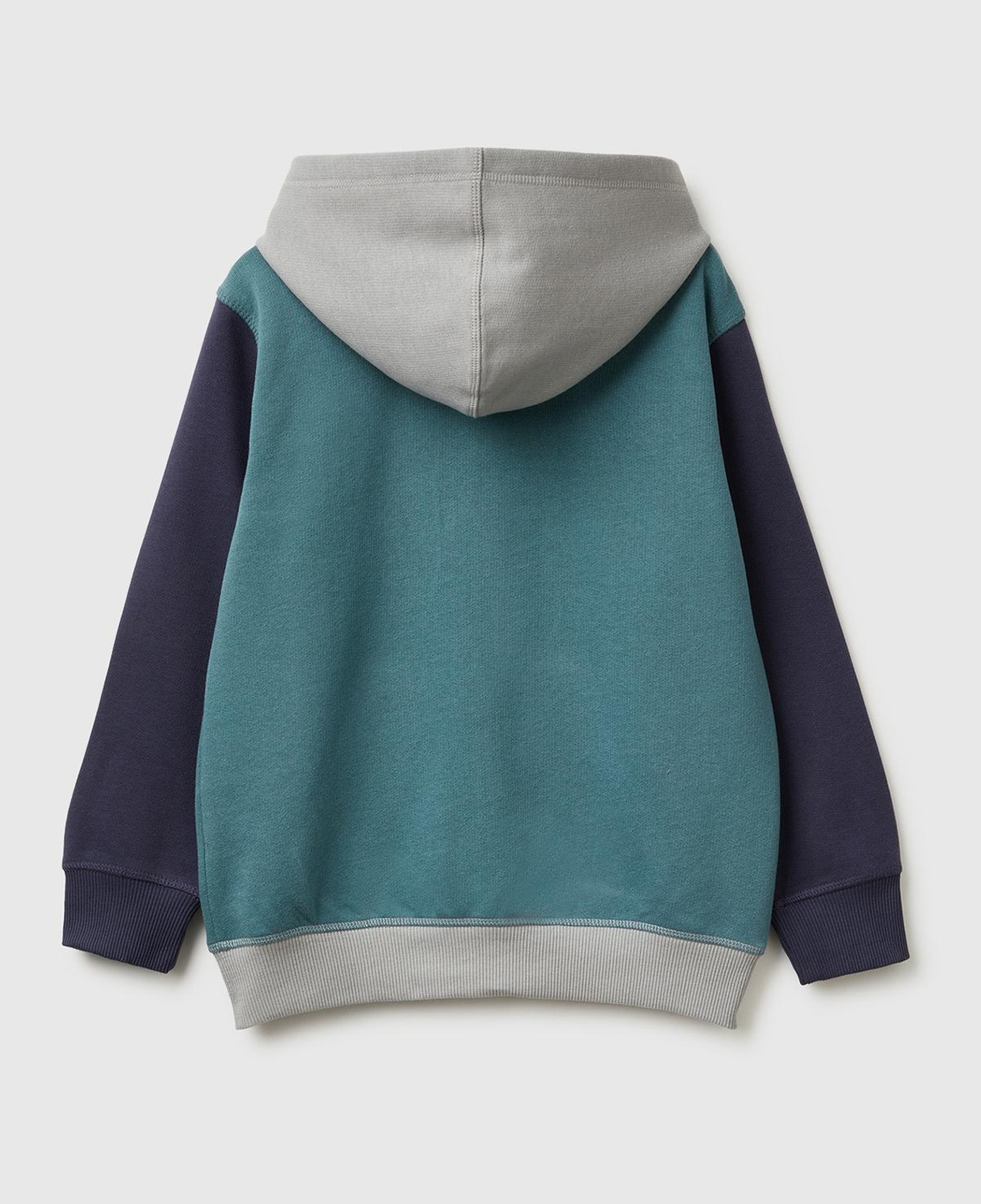 Erkek Çocuk Koyu Yeşil-Gri Önü Logo Baskılı Cepli Fermuarlı Şardonlu Sweatshirt