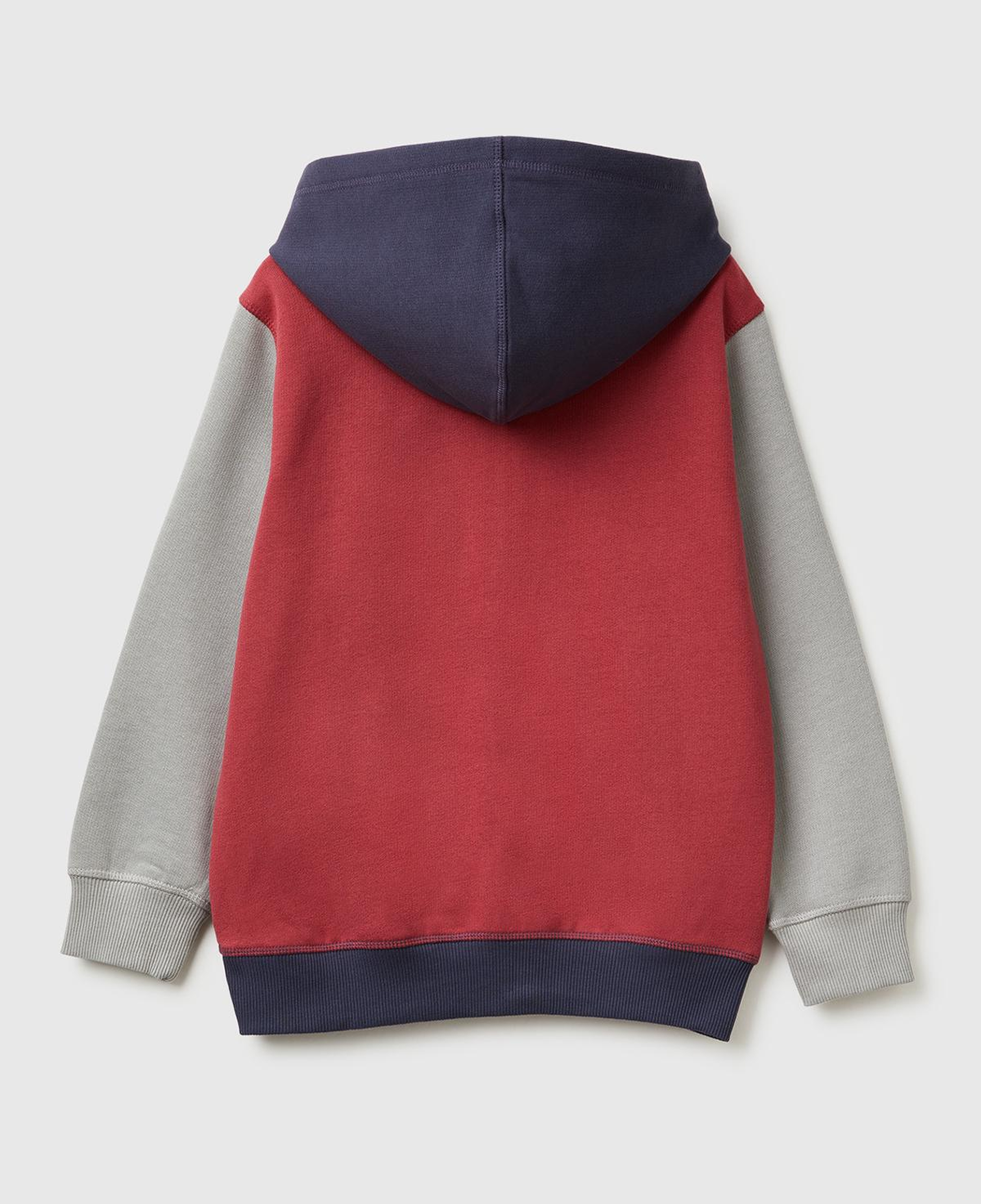 Erkek Çocuk Bordo-Gri Önü Logo Baskılı Cepli Fermuarlı Şardonlu Sweatshirt