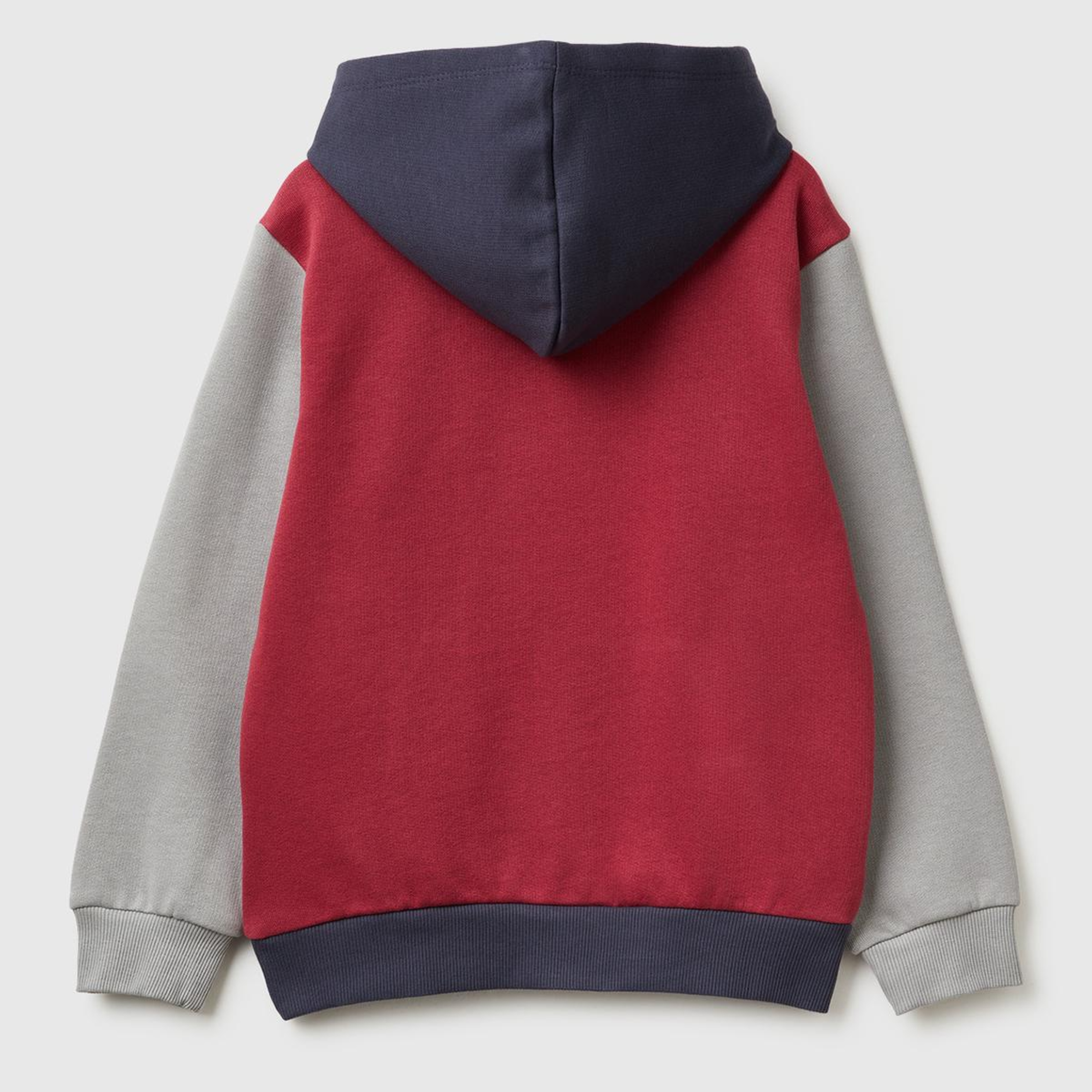 Erkek Çocuk Bordo-Gri Önü Logo Baskılı Cepli Nervürlü Kapüşonlu Sweatshirt