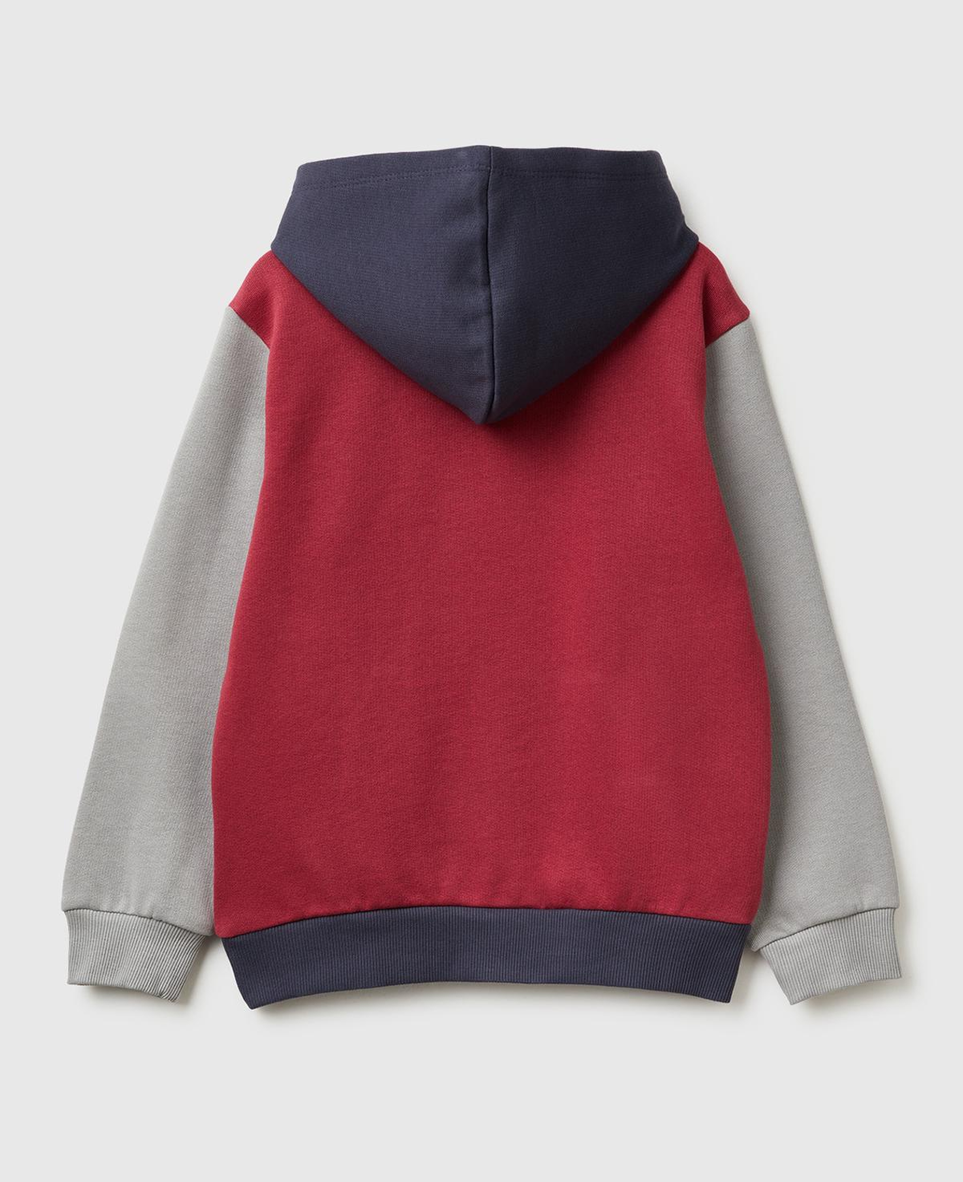 Erkek Çocuk Bordo-Gri Önü Logo Baskılı Cepli Nervürlü Kapüşonlu Sweatshirt
