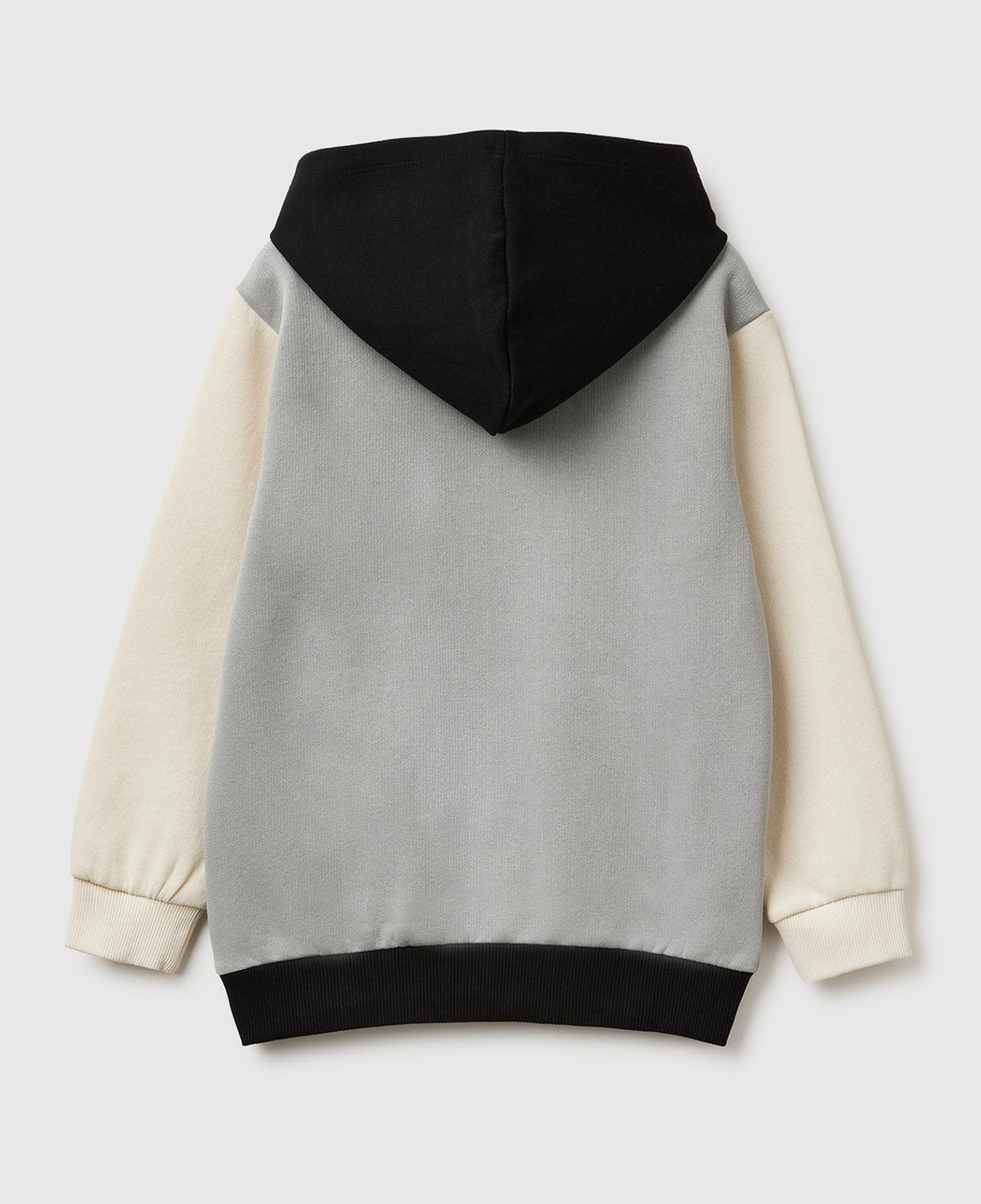 Erkek Çocuk Gri-Krem Önü Logo Baskılı Cepli Nervürlü Kapüşonlu Sweatshirt