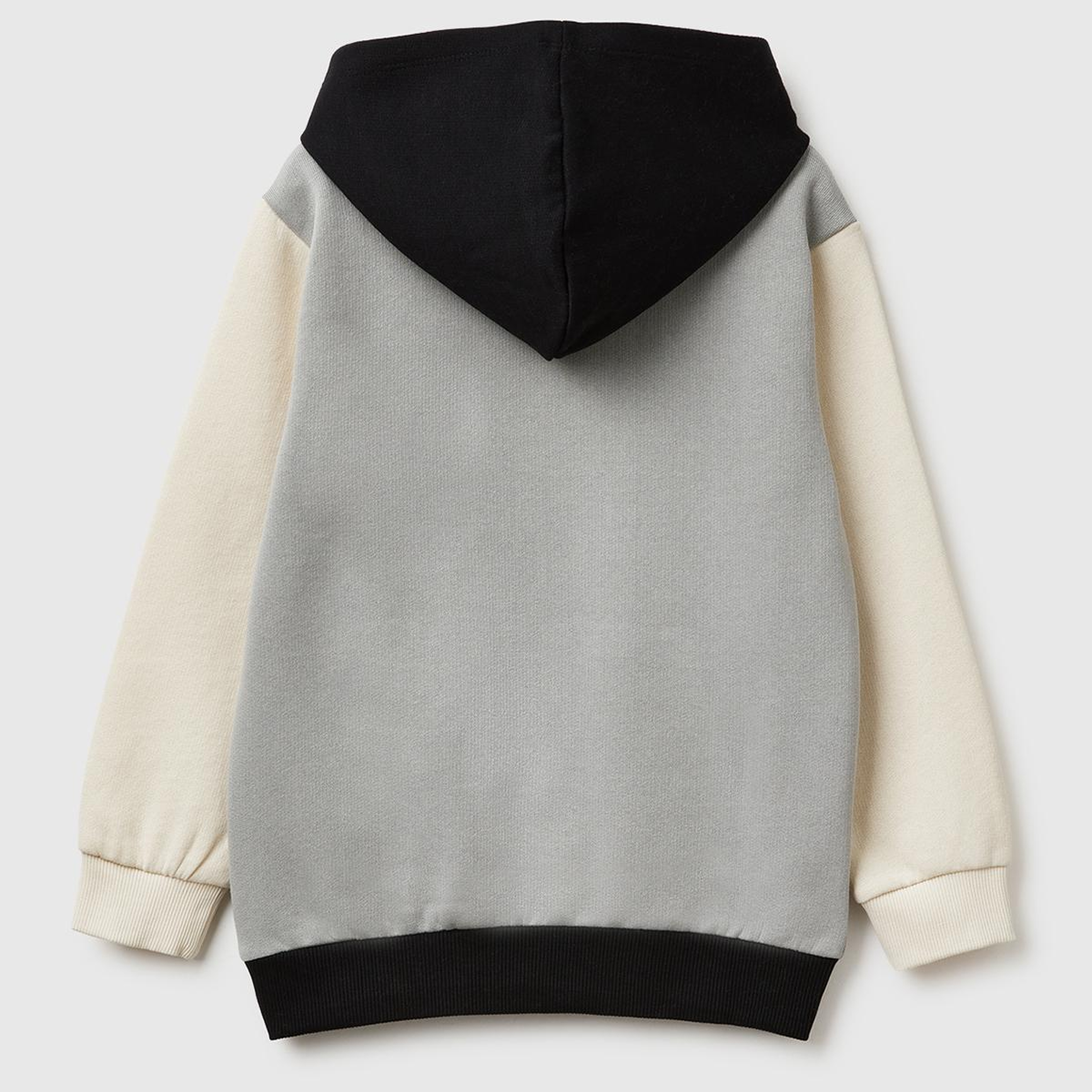 Erkek Çocuk Gri-Krem Önü Logo Baskılı Cepli Nervürlü Kapüşonlu Sweatshirt