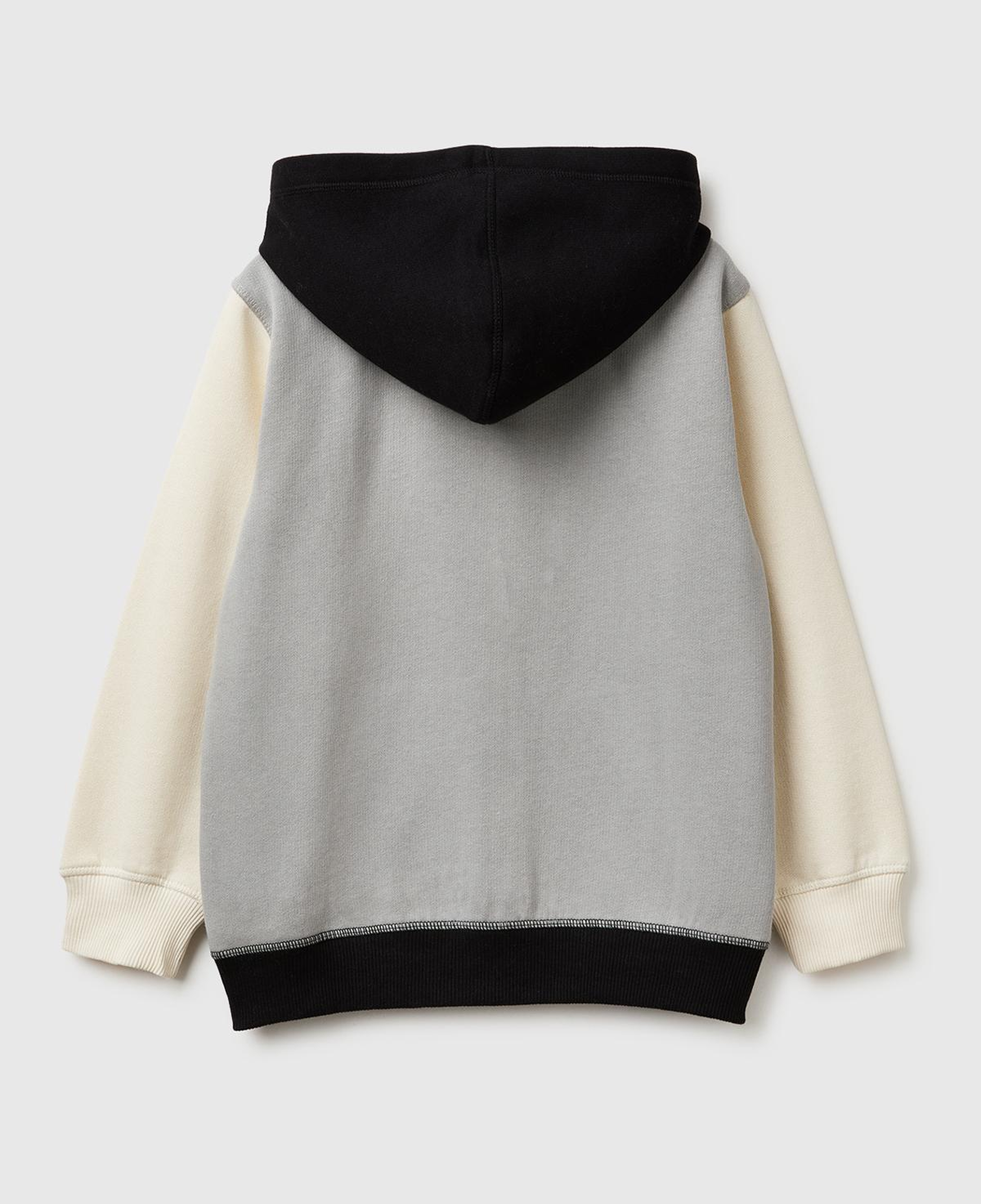 Erkek Çocuk Gri-Krem Önü Logo Baskılı Cepli Fermuarlı Şardonlu Sweatshirt
