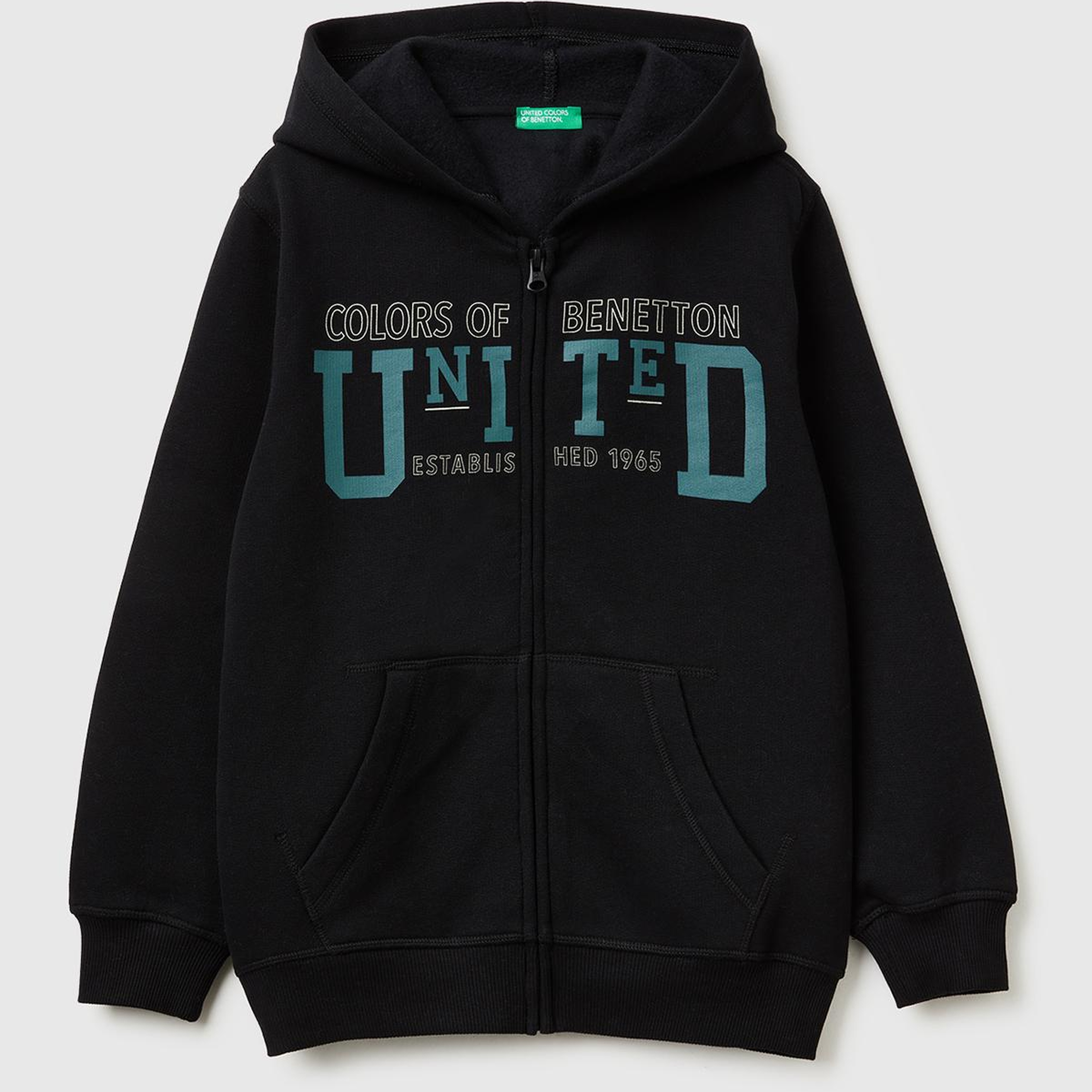 Erkek Çocuk Siyah Önü Logo Baskılı Cepli Fermuarlı Şardonlu Sweatshirt