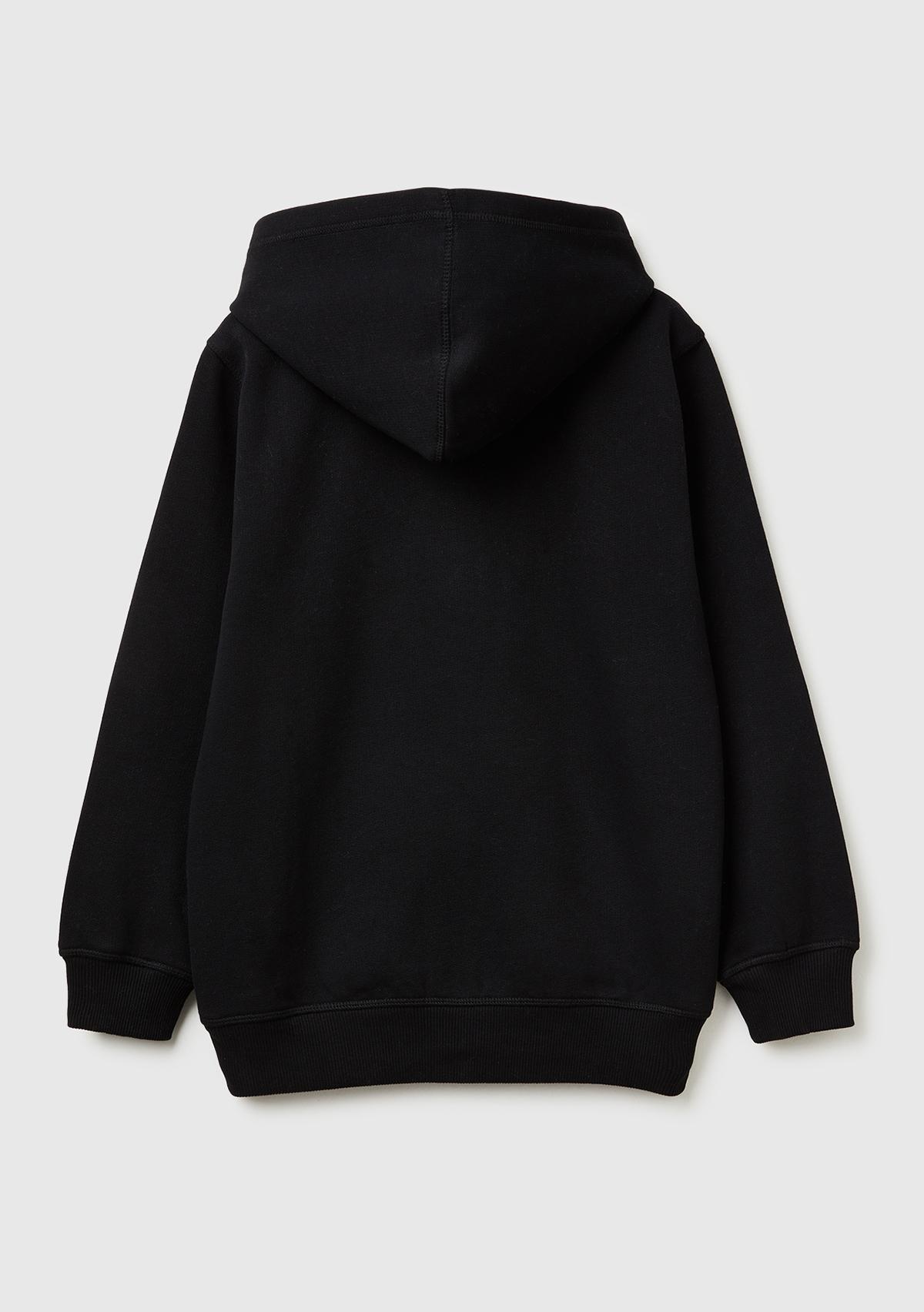 Erkek Çocuk Siyah Önü Logo Baskılı Cepli Fermuarlı Şardonlu Sweatshirt