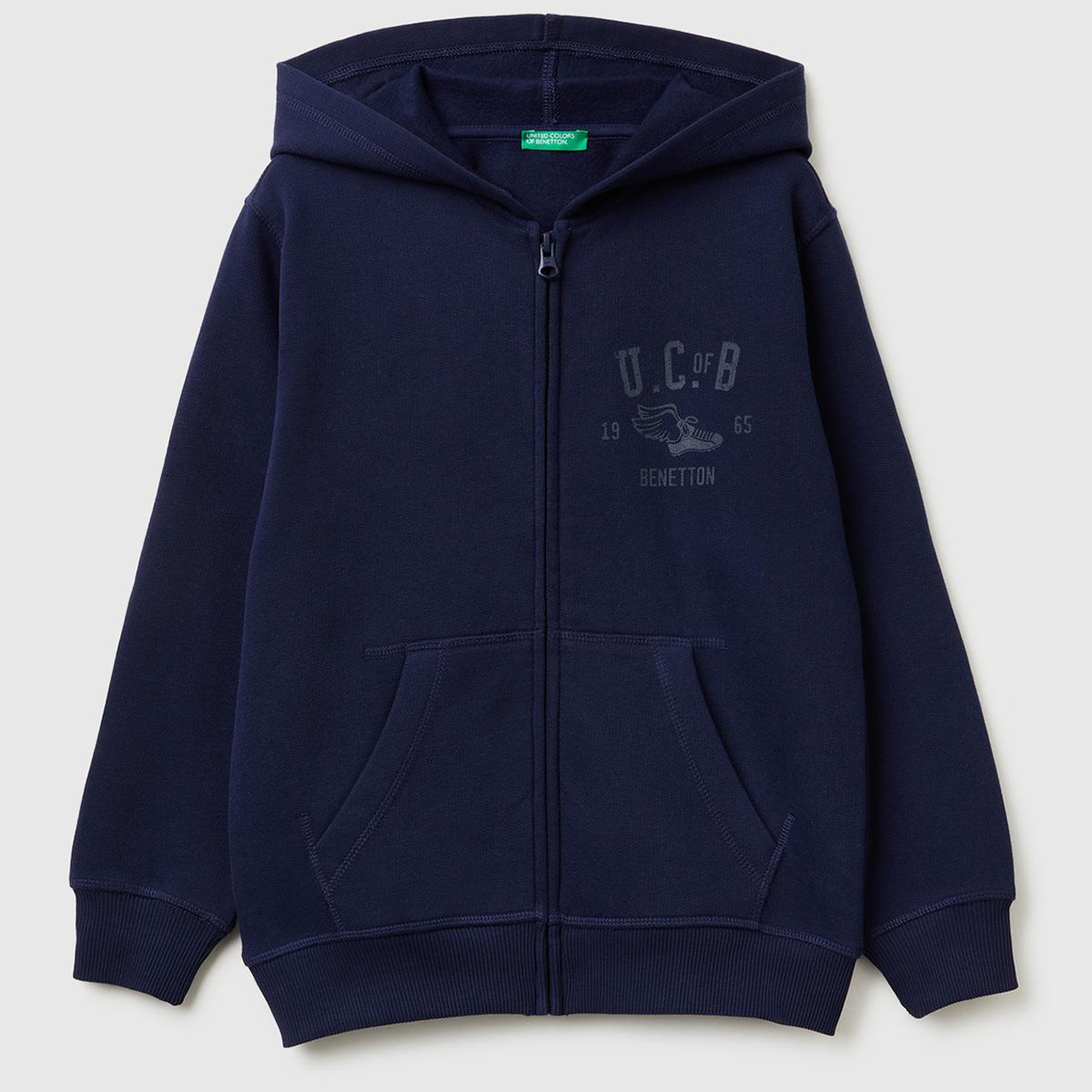 Erkek Çocuk Lacivert Önü Logo Baskılı Cepli Fermuarlı Şardonlu Sweatshirt