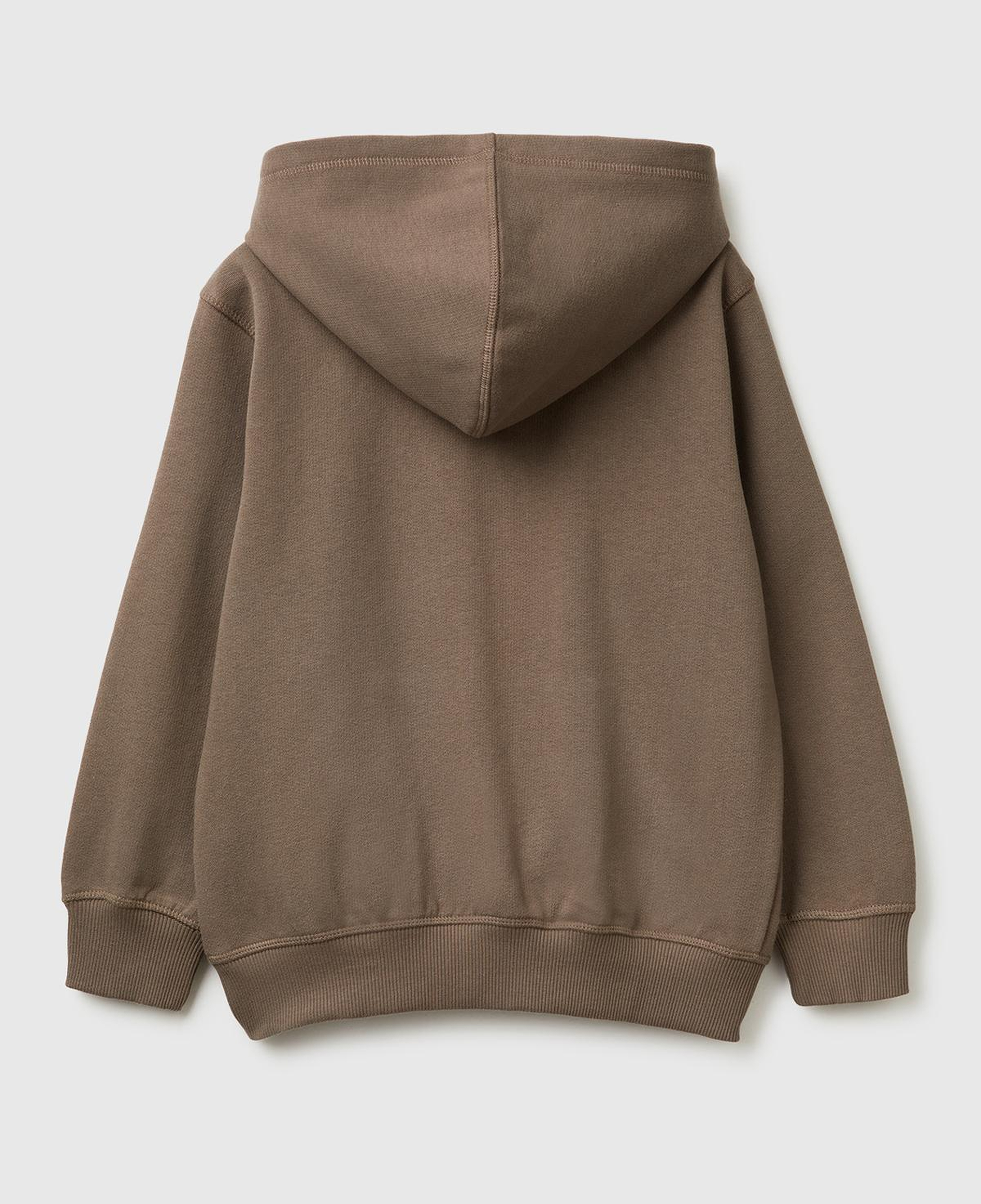 Erkek Çocuk Haki Kahve Önü Logo Baskılı Cepli Fermuarlı Şardonlu Sweatshirt