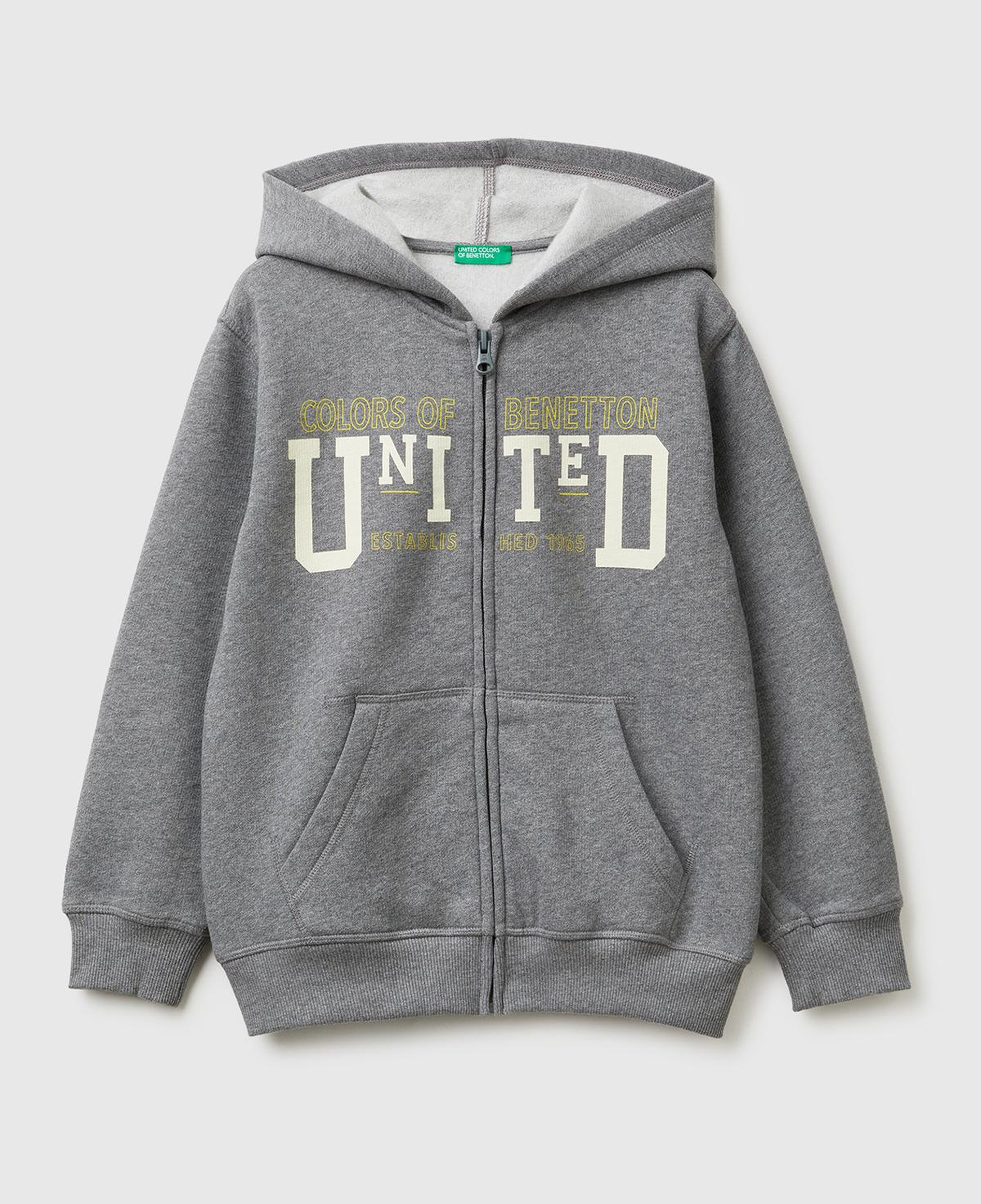 Erkek Çocuk Antrasit Melanj Önü Logo Baskılı Cepli Fermuarlı Şardonlu Sweatshirt