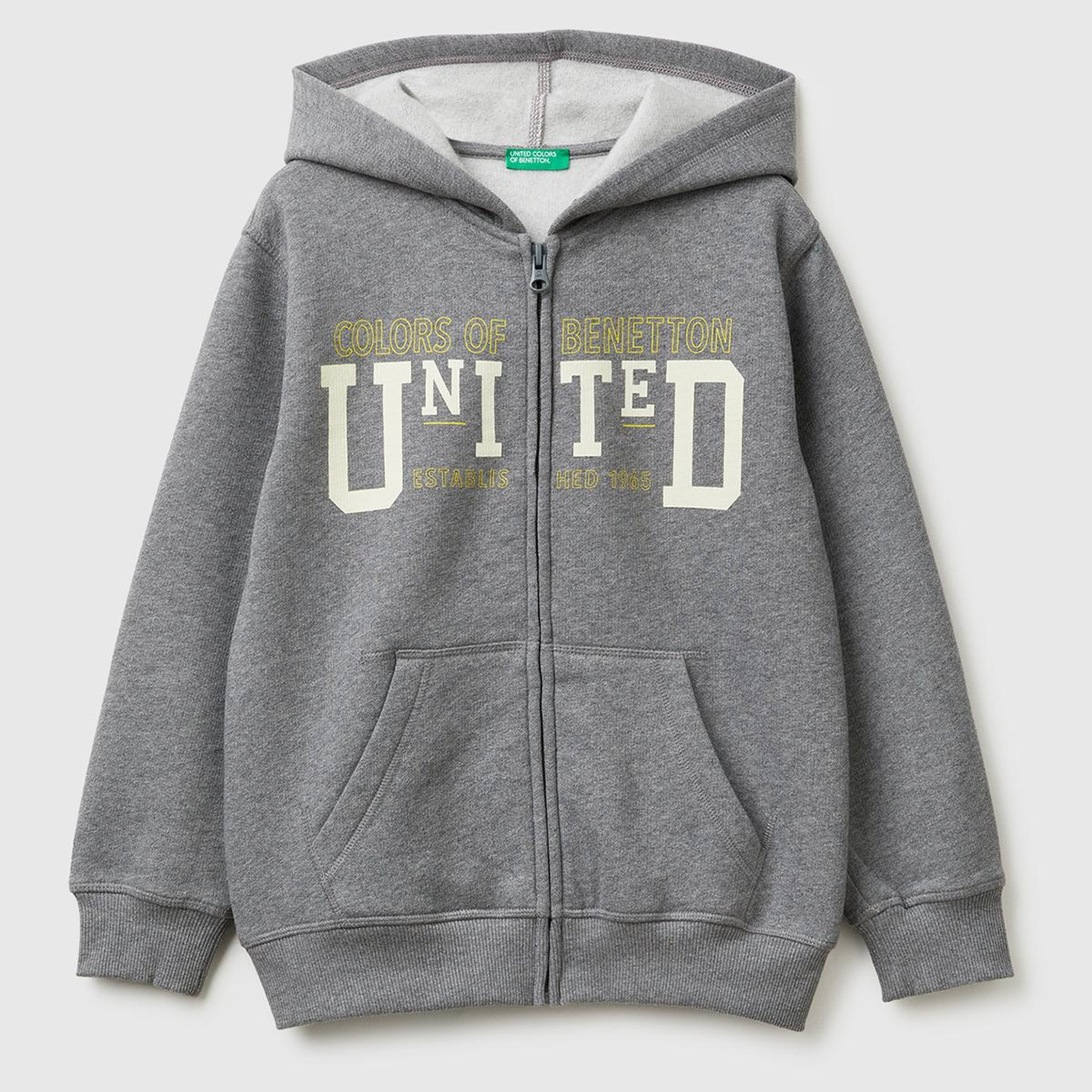 Erkek Çocuk Antrasit Melanj Önü Logo Baskılı Cepli Fermuarlı Şardonlu Sweatshirt