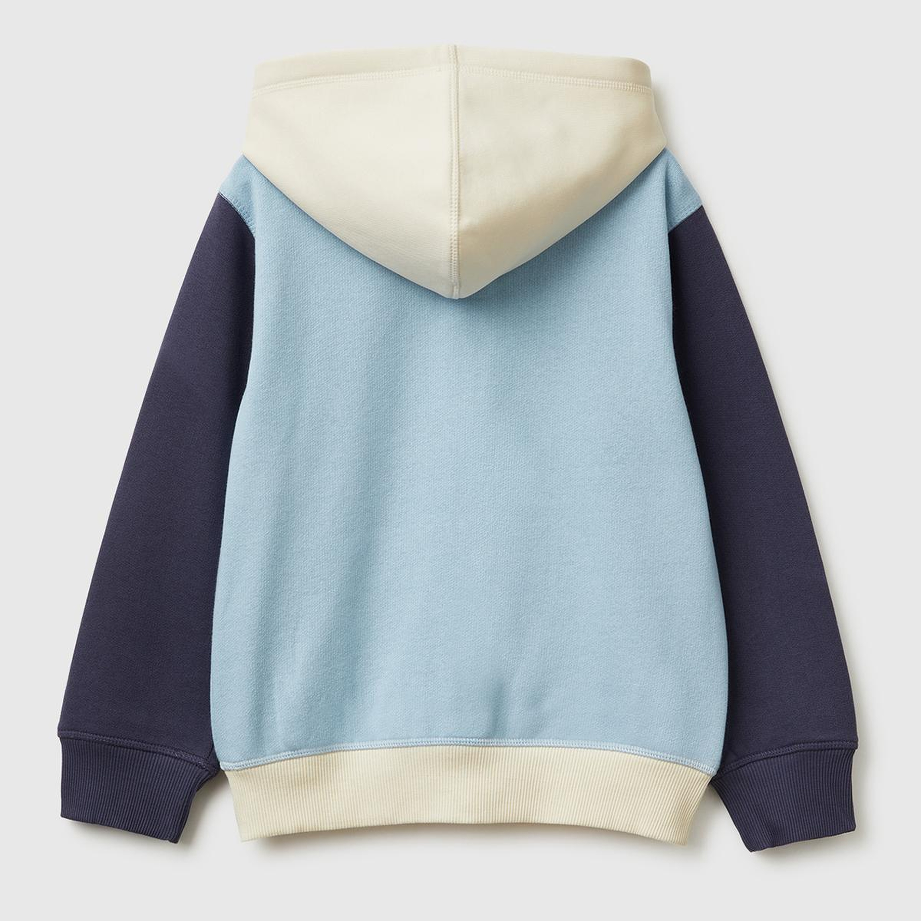 Erkek Çocuk Mavi-Krem Önü Logo Baskılı Cepli Fermuarlı Şardonlu Sweatshirt