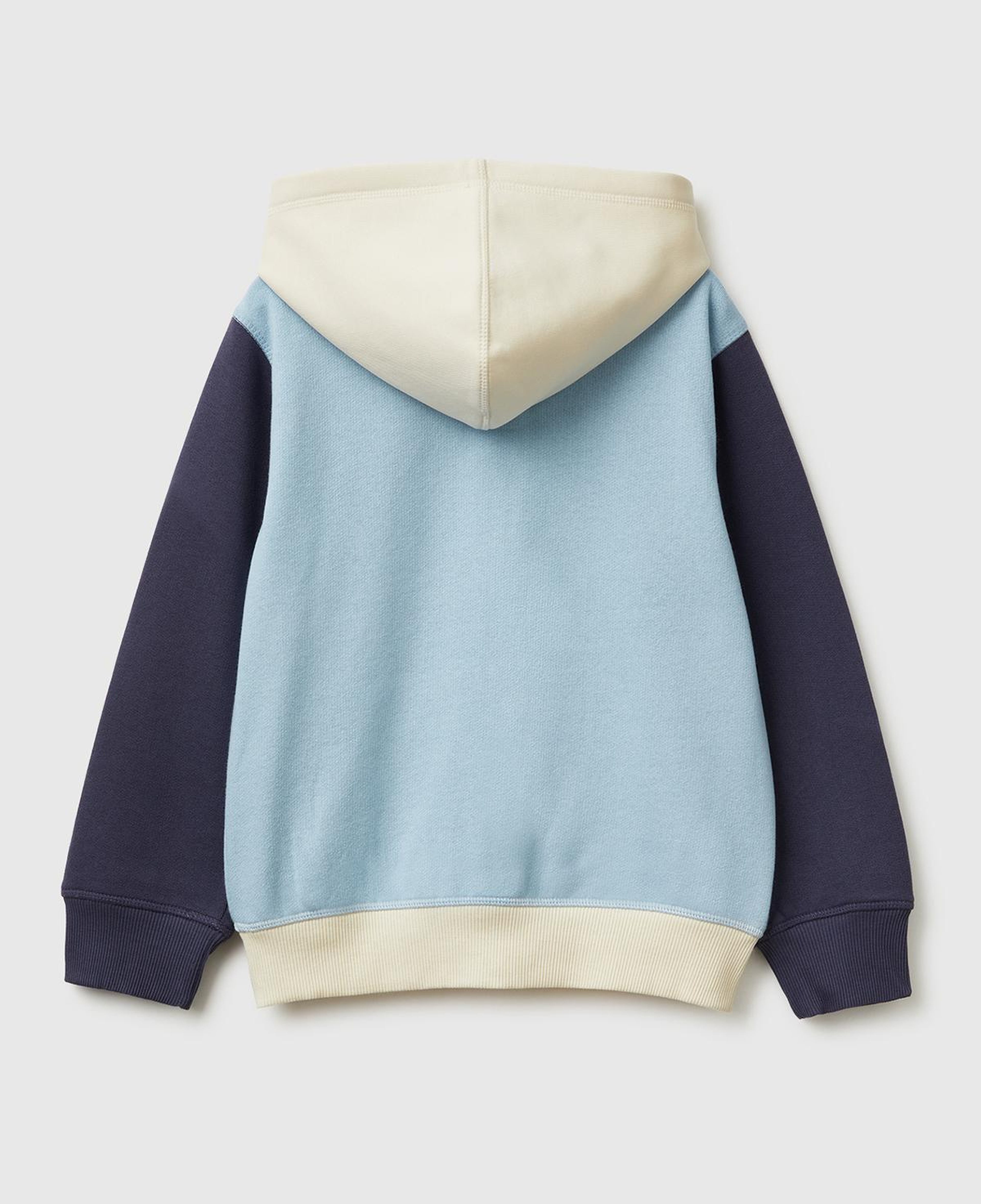 Erkek Çocuk Mavi-Krem Önü Logo Baskılı Cepli Fermuarlı Şardonlu Sweatshirt