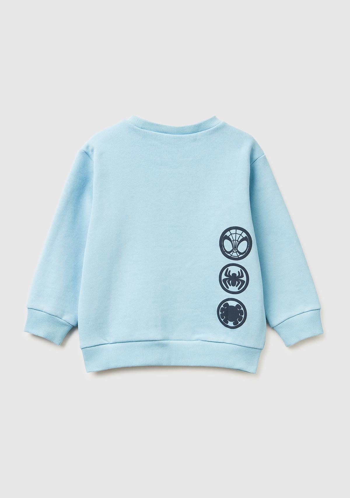 Erkek Çocuk Açık Mavi Spiderman Baskılı Logo Etiketli Kabartmalı Nervürlü Sweatshirt