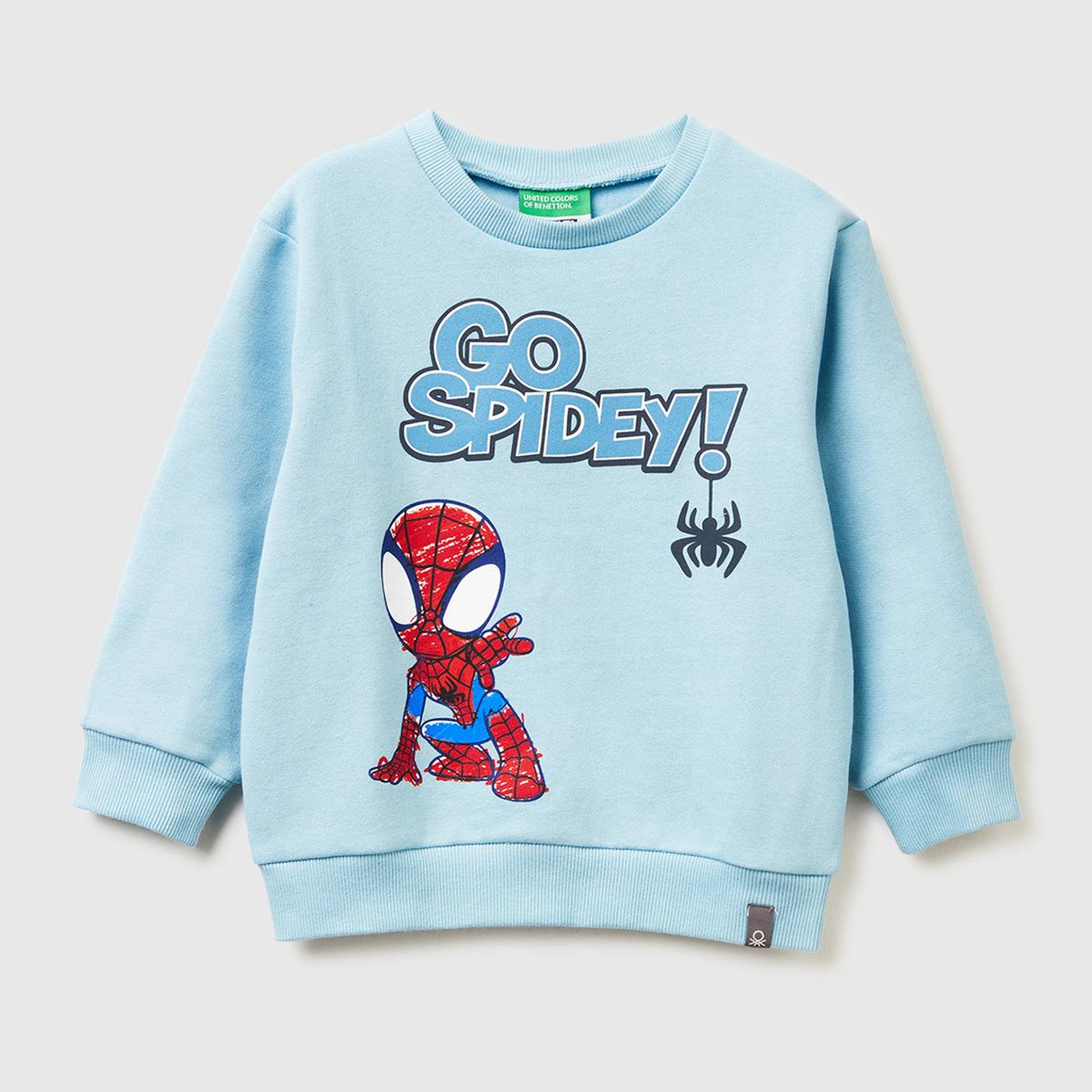 Erkek Çocuk Açık Mavi Spiderman Baskılı Logo Etiketli Kabartmalı  Nervürlü Sweatshirt