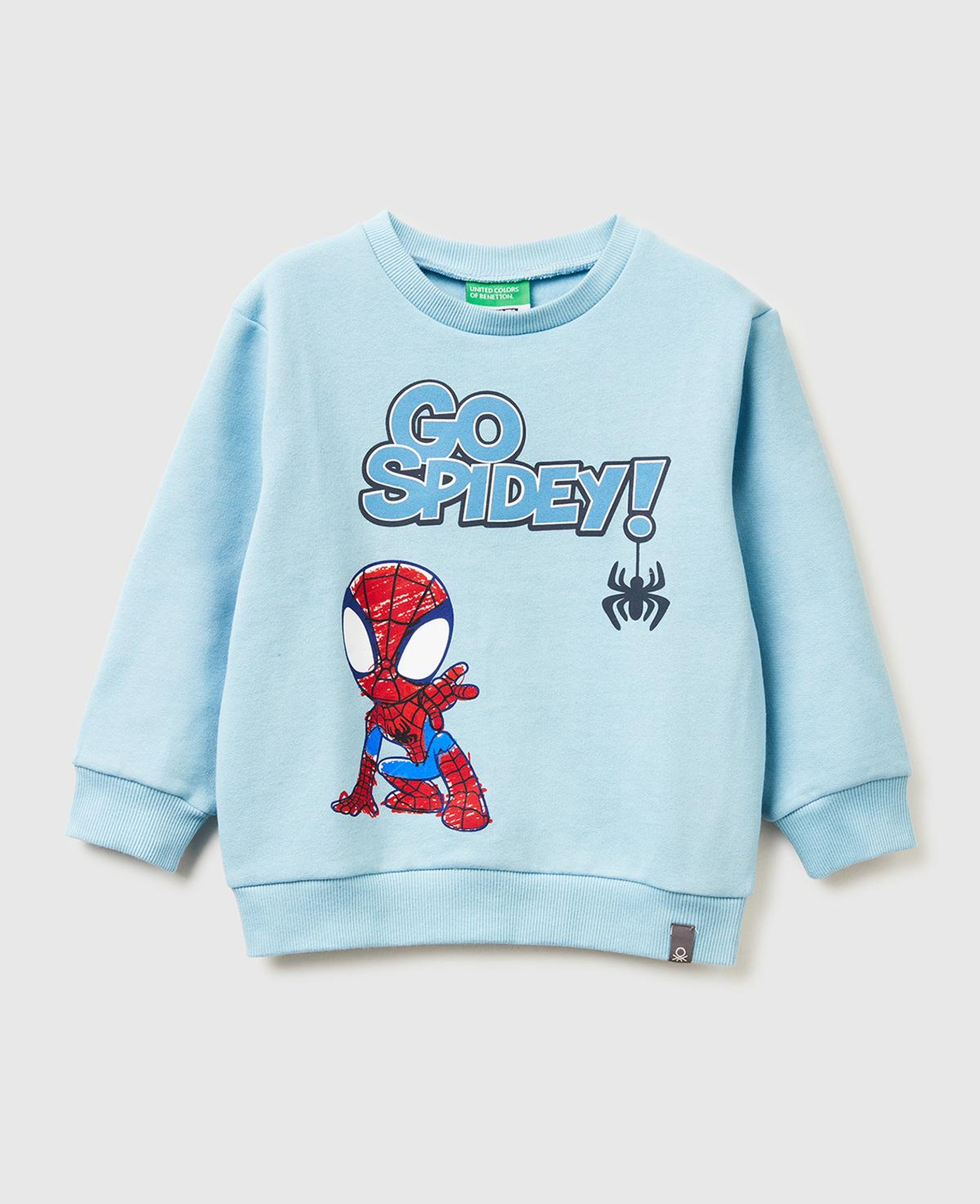 Erkek Çocuk Açık Mavi Spiderman Baskılı Logo Etiketli Kabartmalı  Nervürlü Sweatshirt