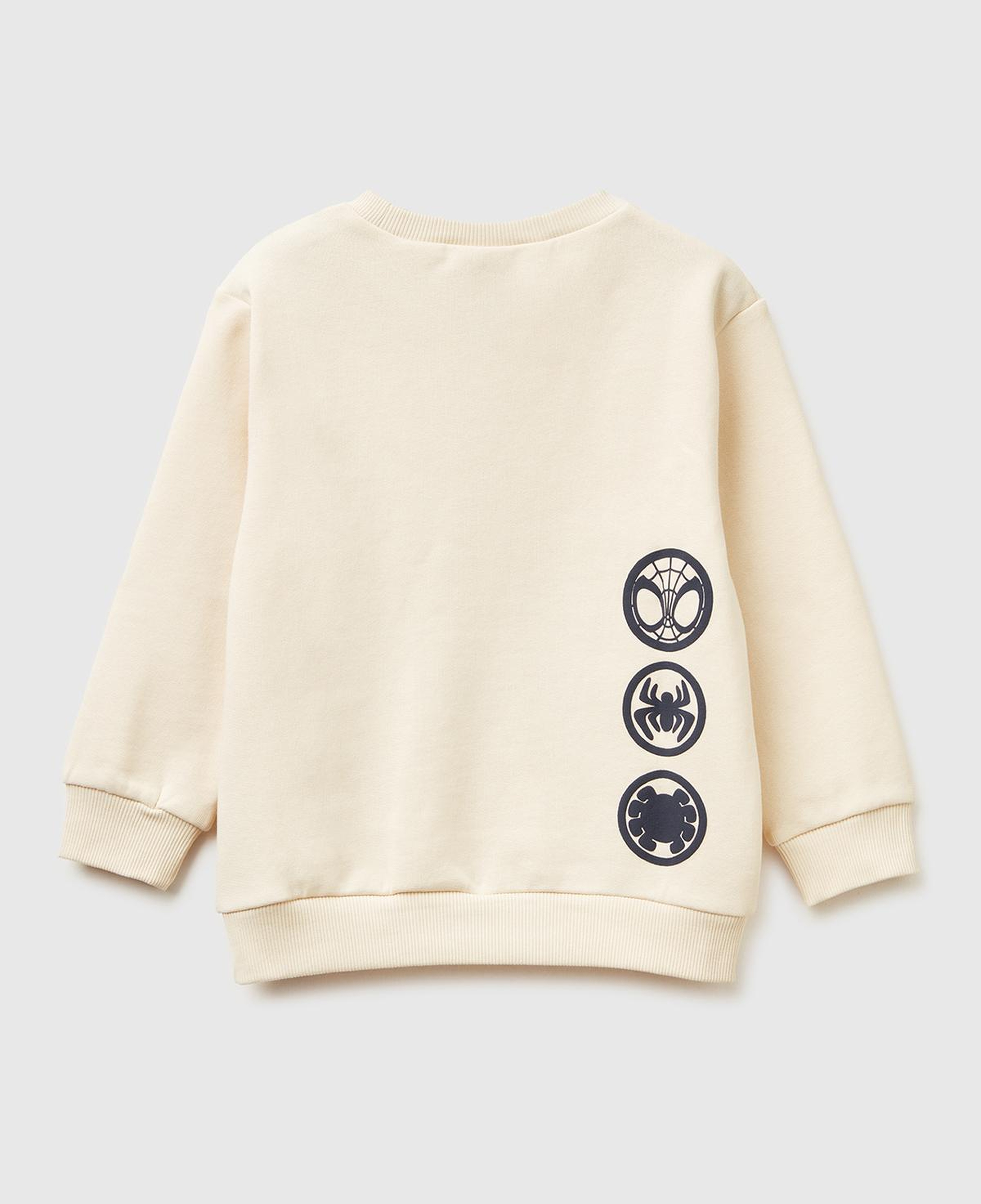 Erkek Çocuk Krem Spiderman Baskılı Logo Etiketli Kabartmalı  Nervürlü Sweatshirt