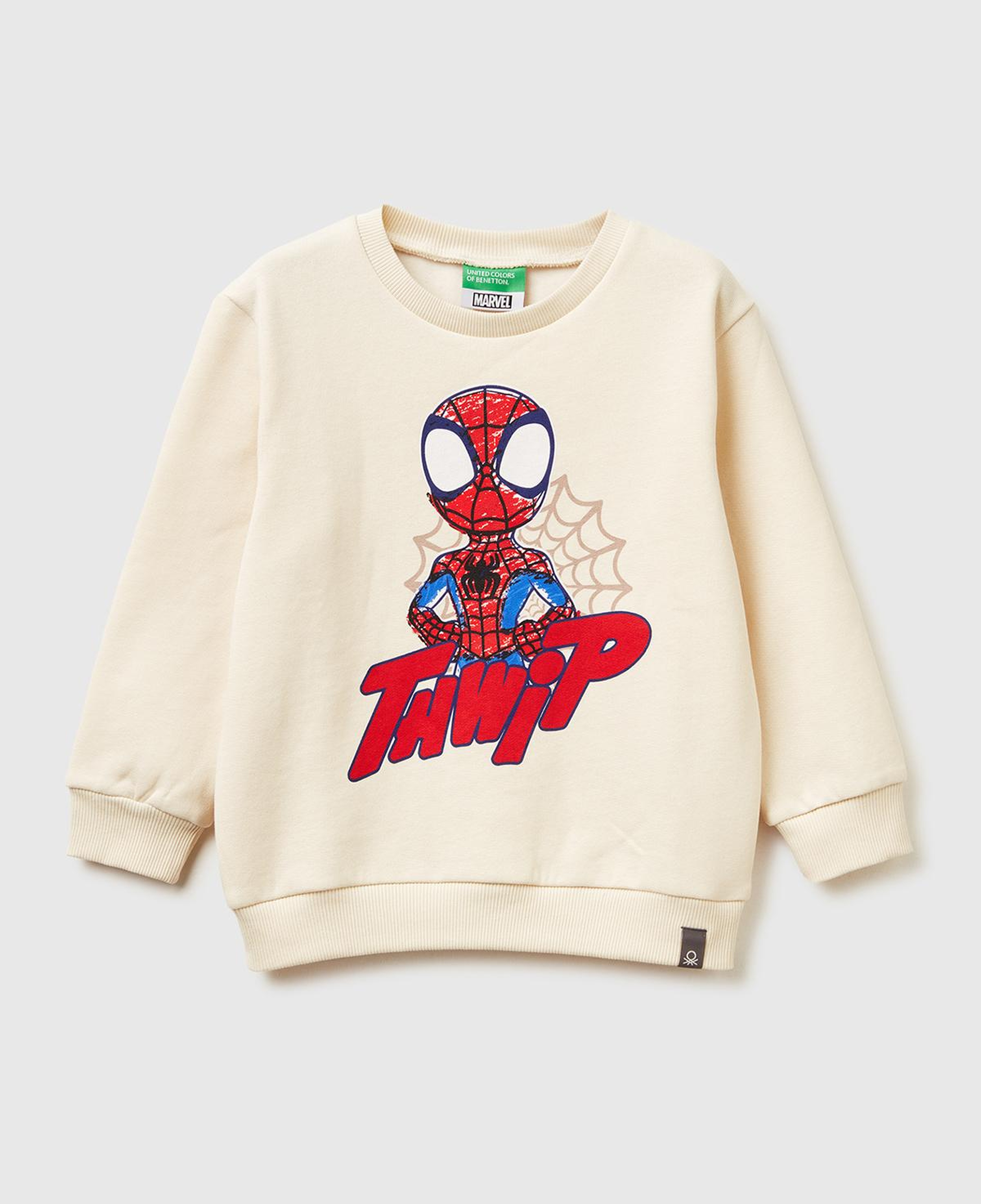 Erkek Çocuk Krem Spiderman Baskılı Logo Etiketli Kabartmalı  Nervürlü Sweatshirt