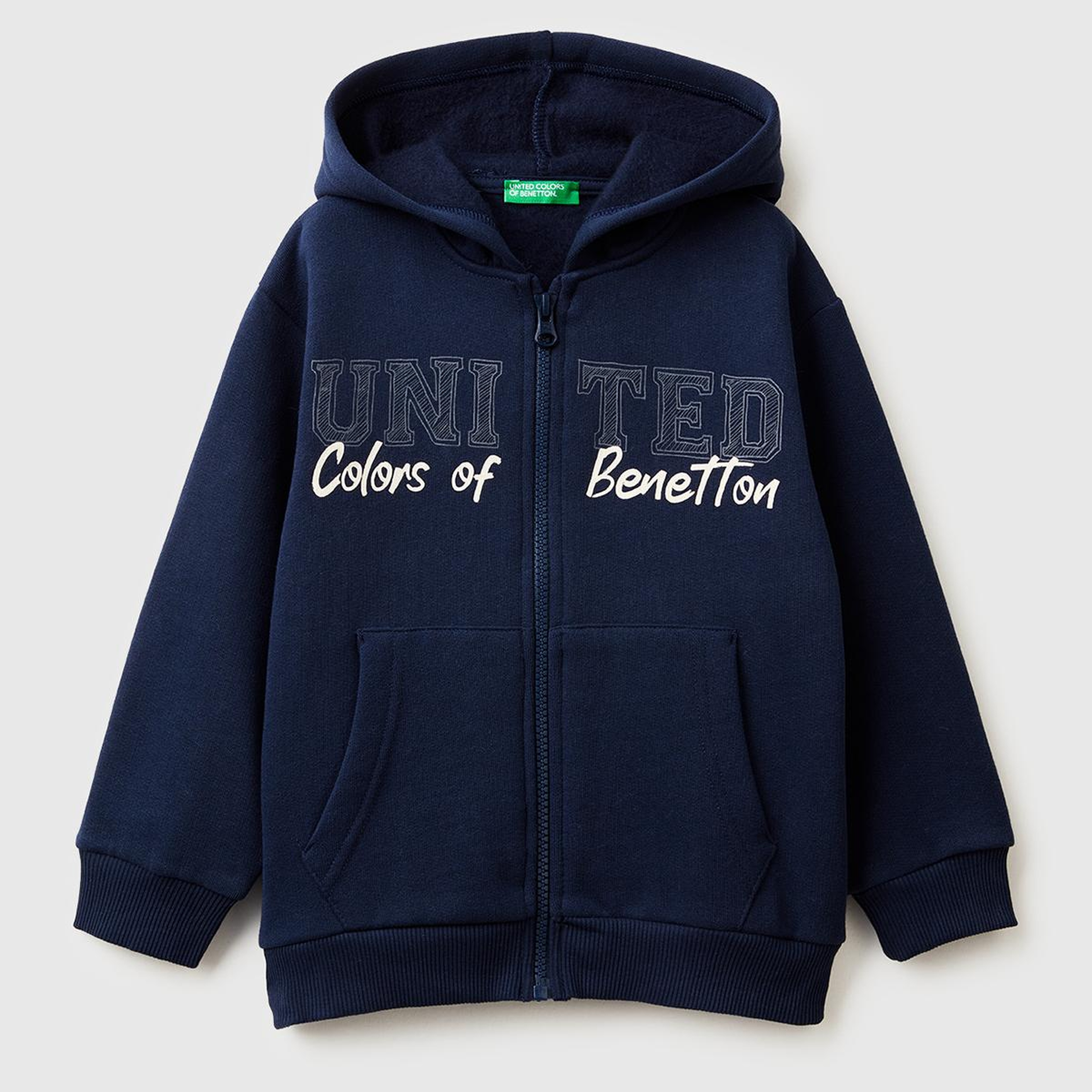 Erkek Çocuk Lacivert Önü Logo Baskılı Fermuarlı Regular Fit Kapüşonlu Sweatshirt
