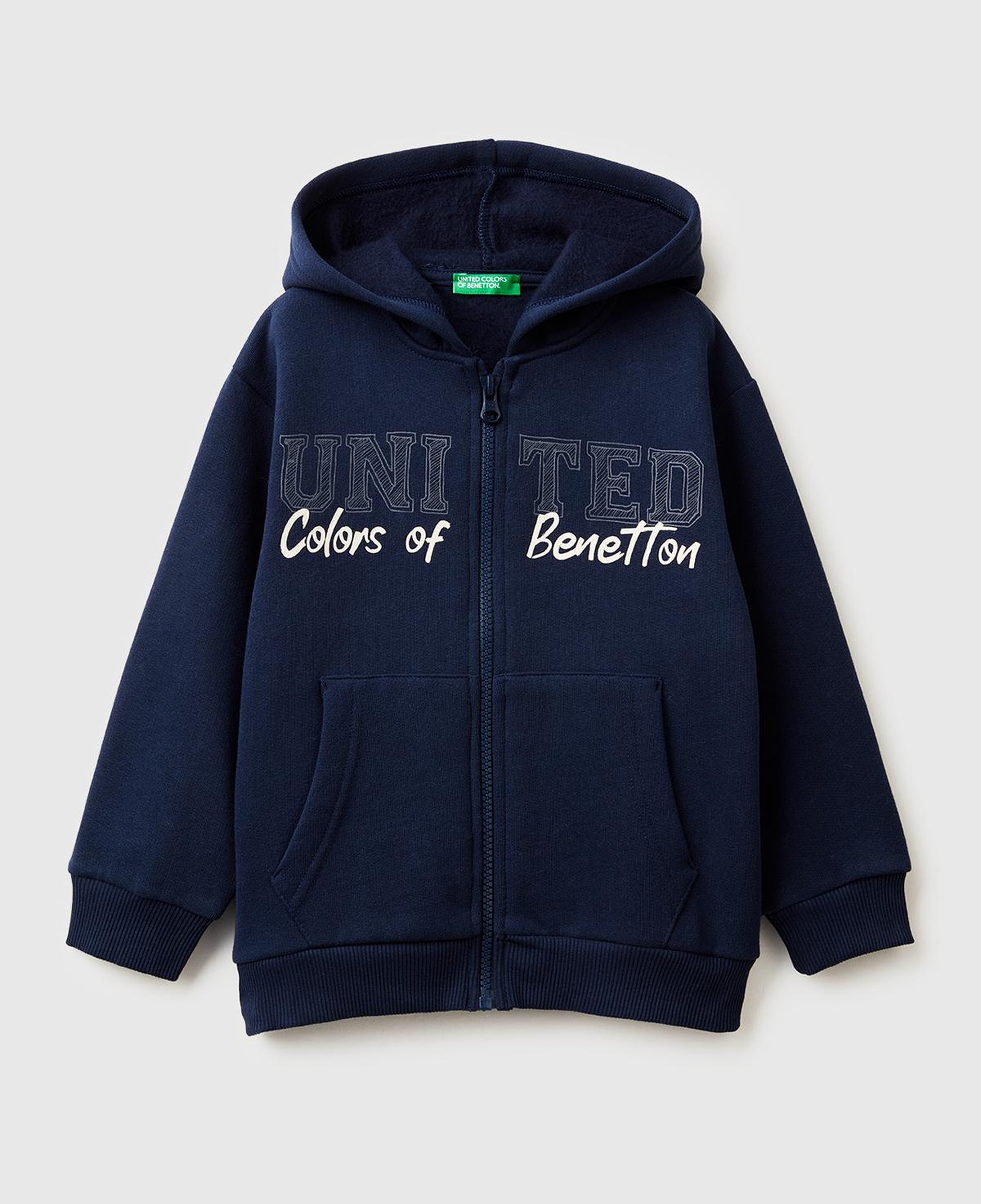 Erkek Çocuk Lacivert Önü Logo Baskılı Fermuarlı Regular Fit Kapüşonlu Sweatshirt