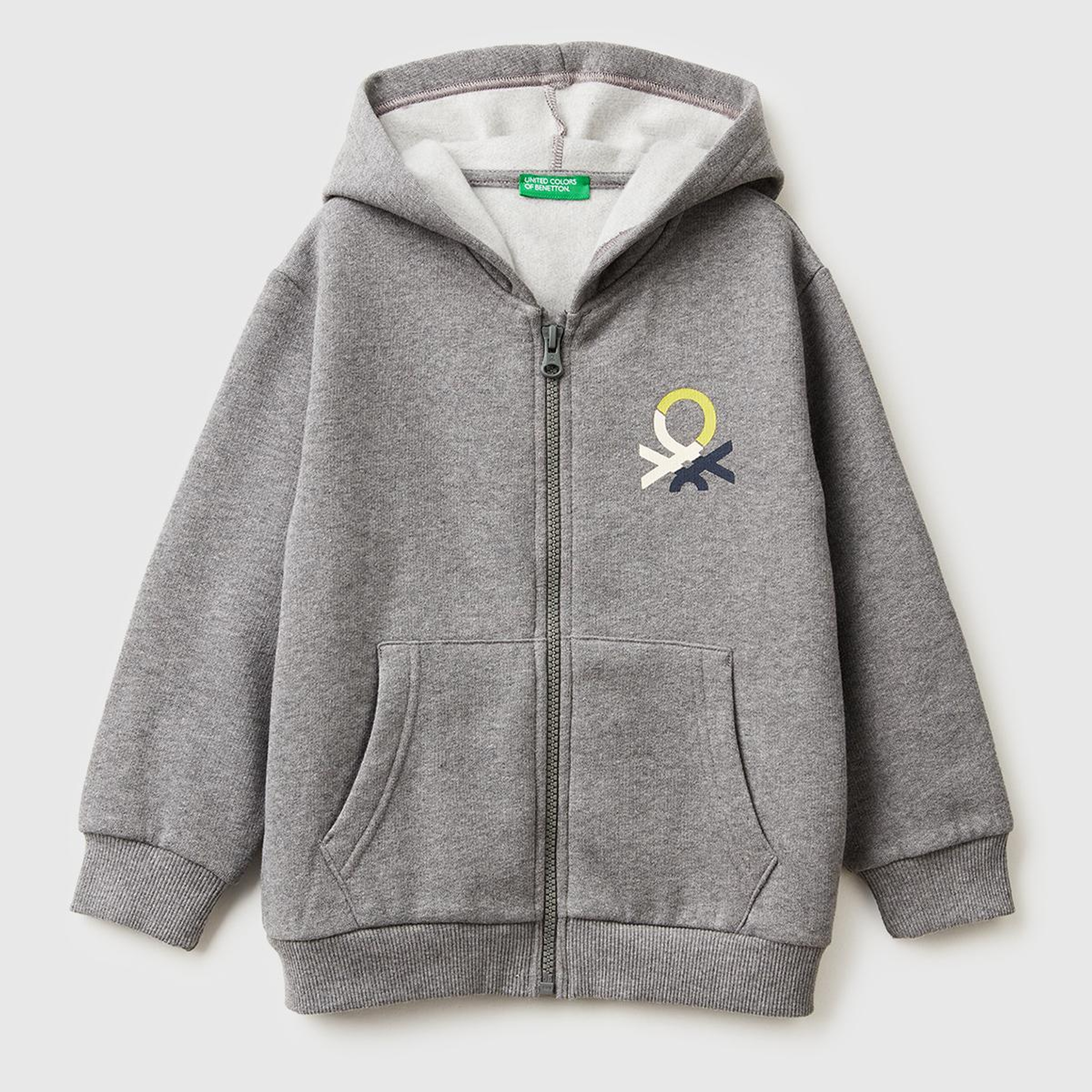 Erkek Çocuk Antrasit Melanj Önü Logo Baskılı Fermuarlı Regular Fit Kapüşonlu Sweatshirt