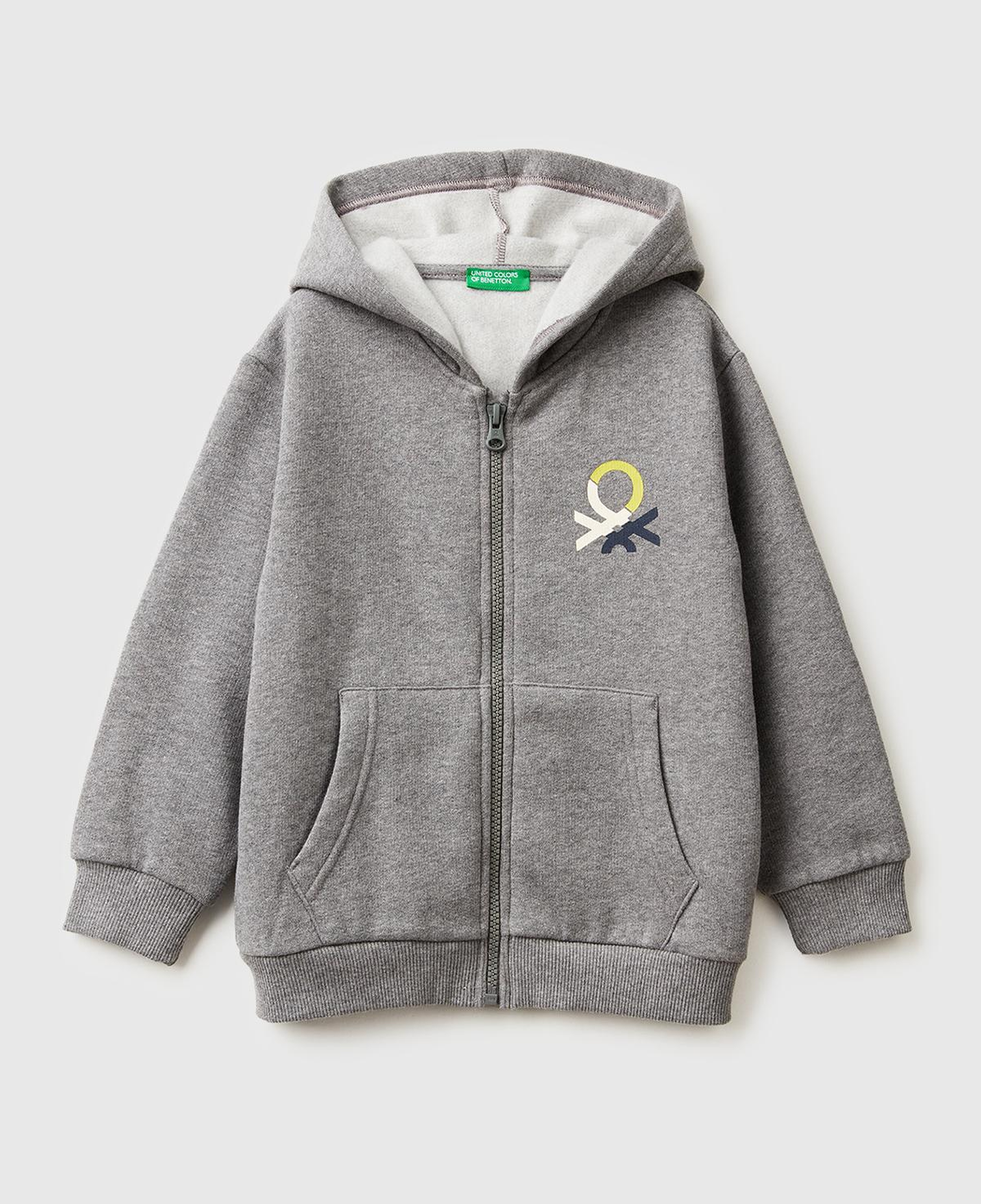 Erkek Çocuk Antrasit Melanj Önü Logo Baskılı Fermuarlı Regular Fit Kapüşonlu Sweatshirt