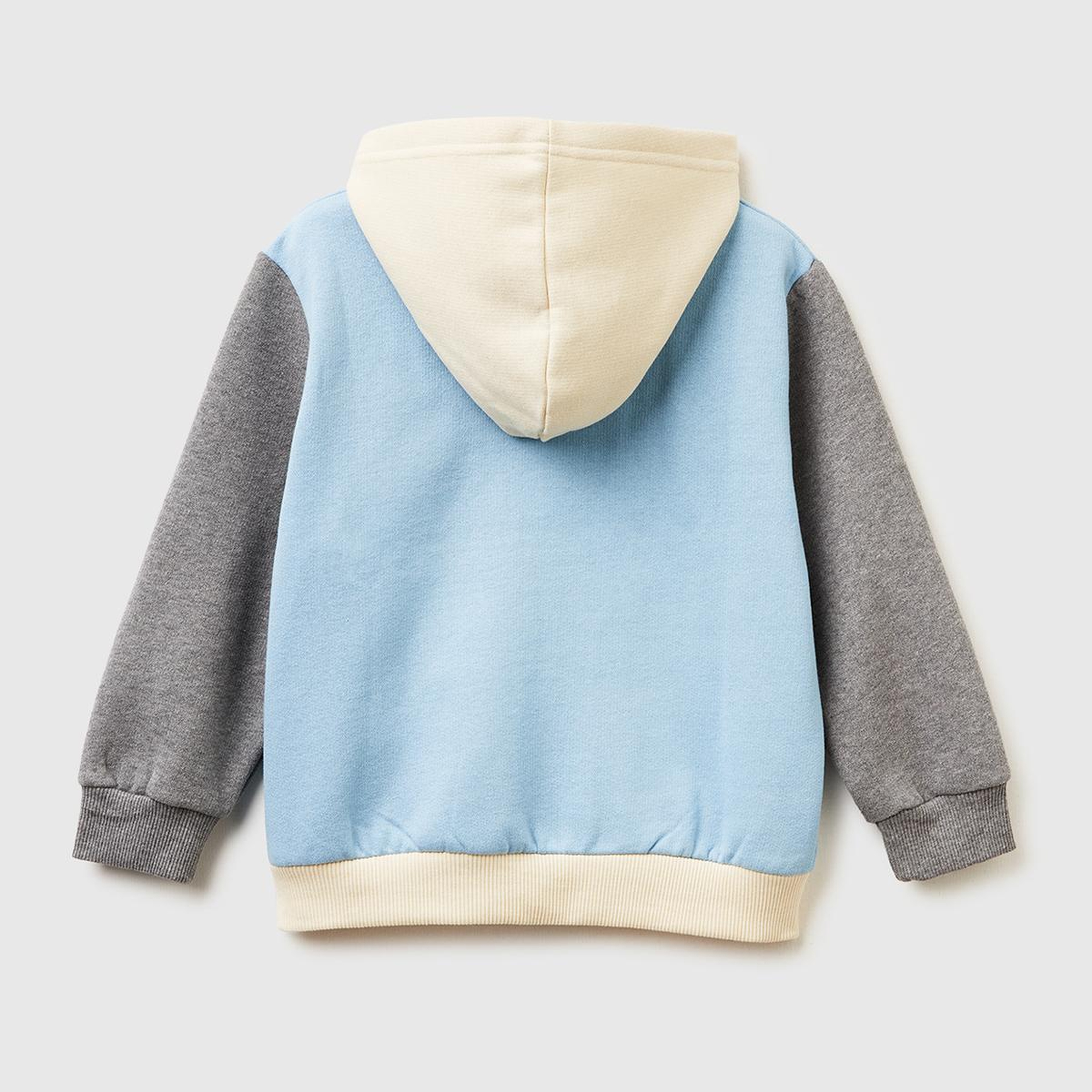 Erkek Çocuk Mavi-Krem Önü Logo Baskılı Fermuarlı Regular Fit Kapüşonlu Sweatshirt