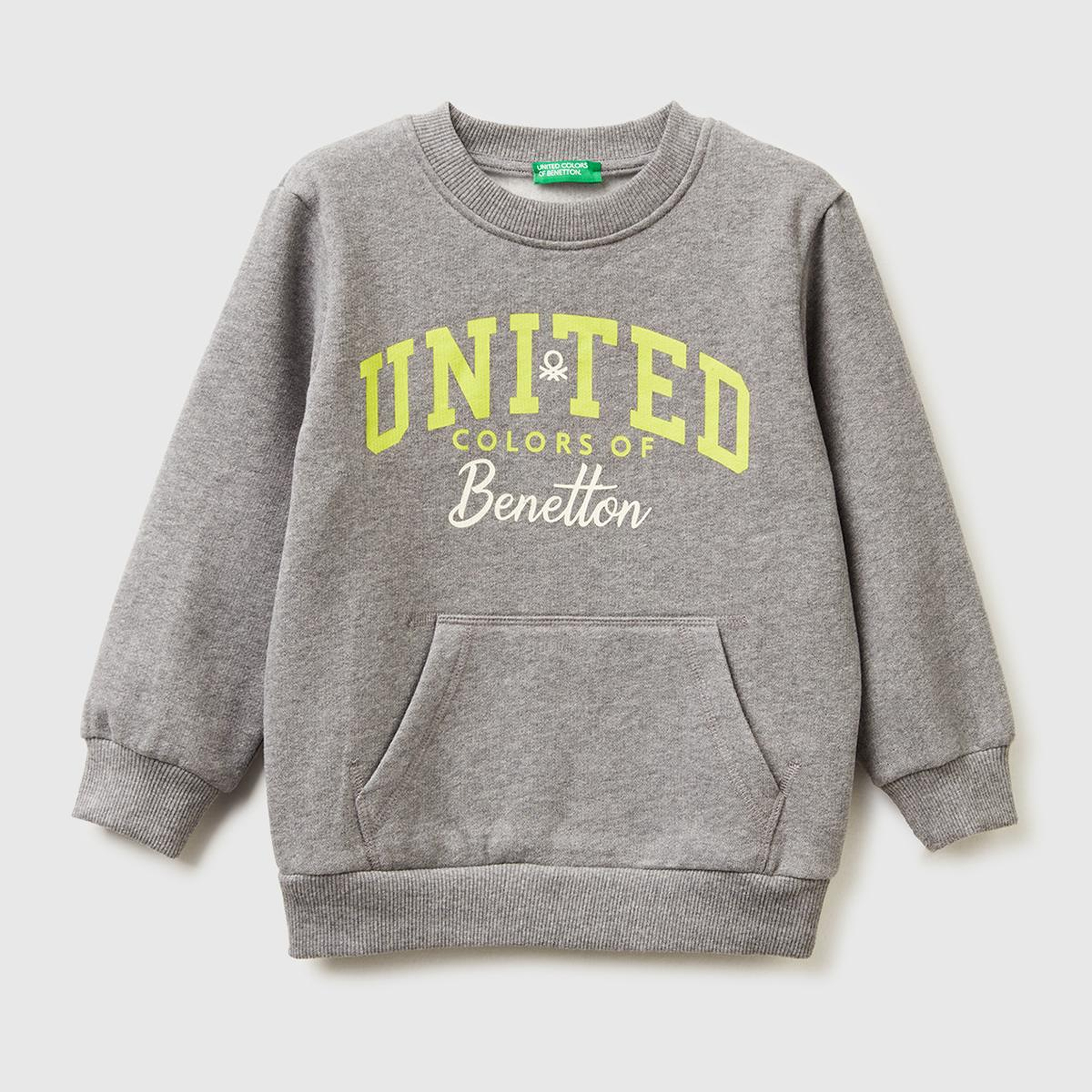 Erkek Çocuk Antrasit Melanj Önü Logo Baskılı Cepli Bisiklet Yaka Regular Fit Sweatshirt