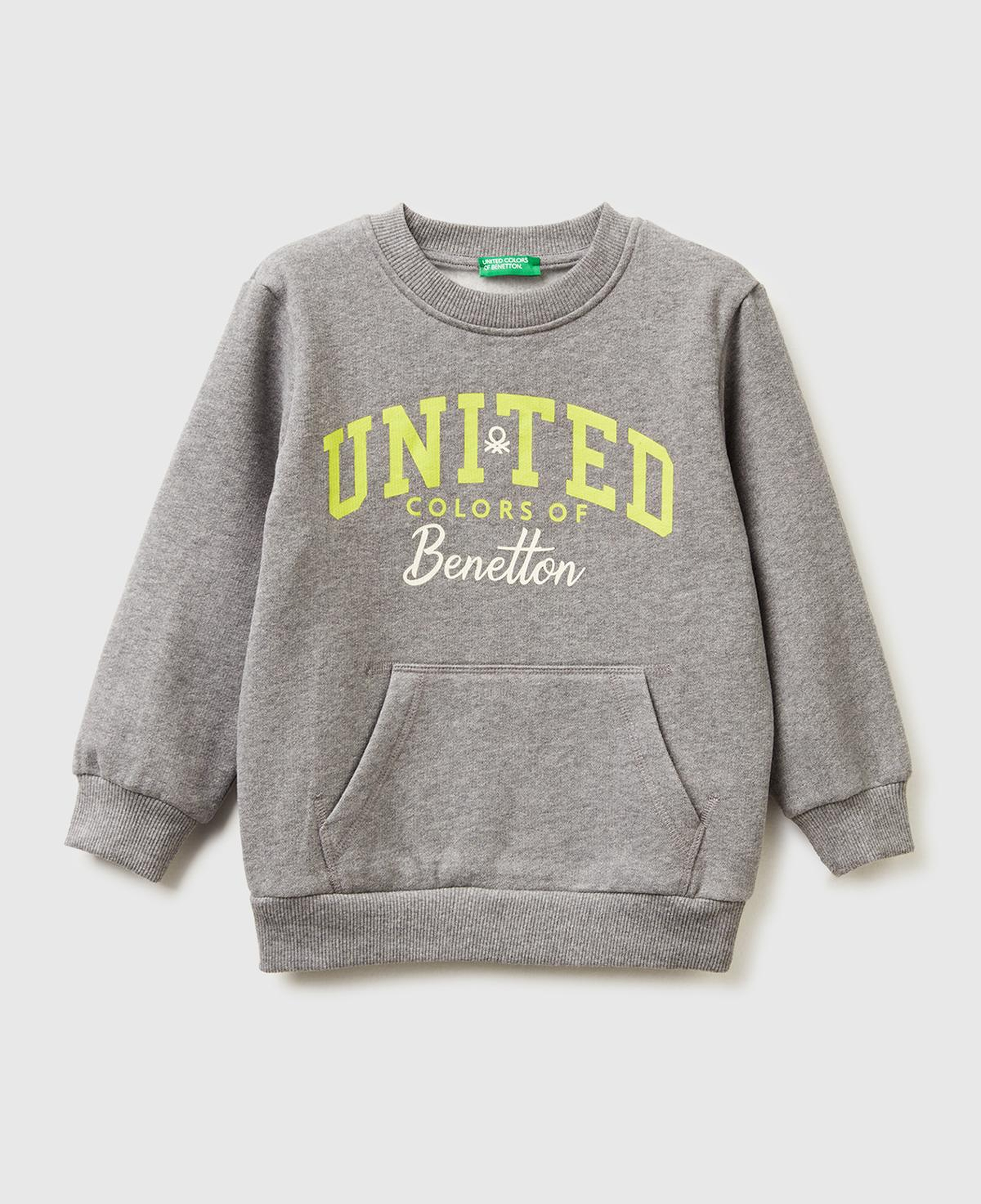 Erkek Çocuk Antrasit Melanj Önü Logo Baskılı Cepli Bisiklet Yaka Regular Fit Sweatshirt
