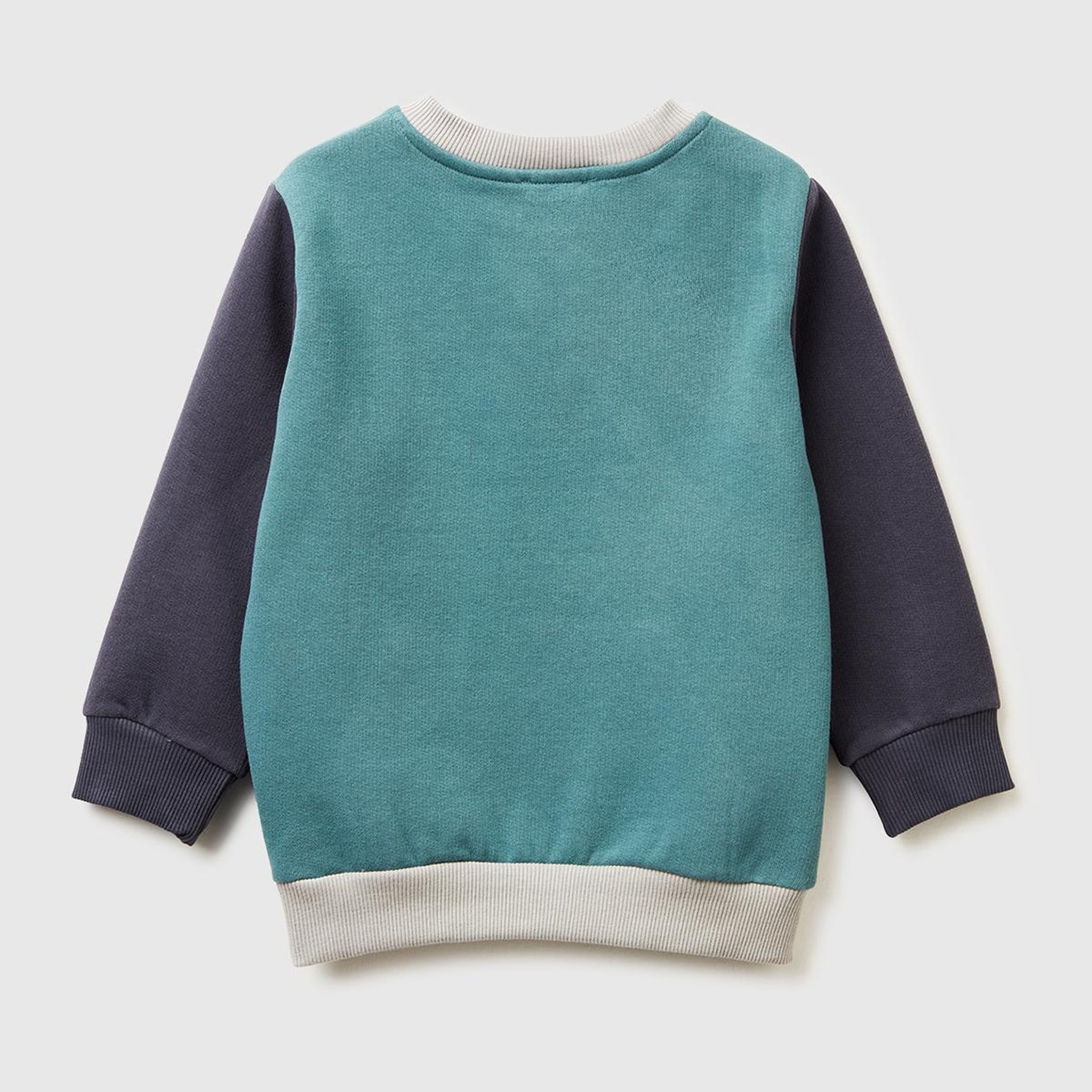 Erkek Çocuk Koyu Yeşil-Gri Önü Logo Baskılı Cepli Bisiklet Yaka Regular Fit Sweatshirt
