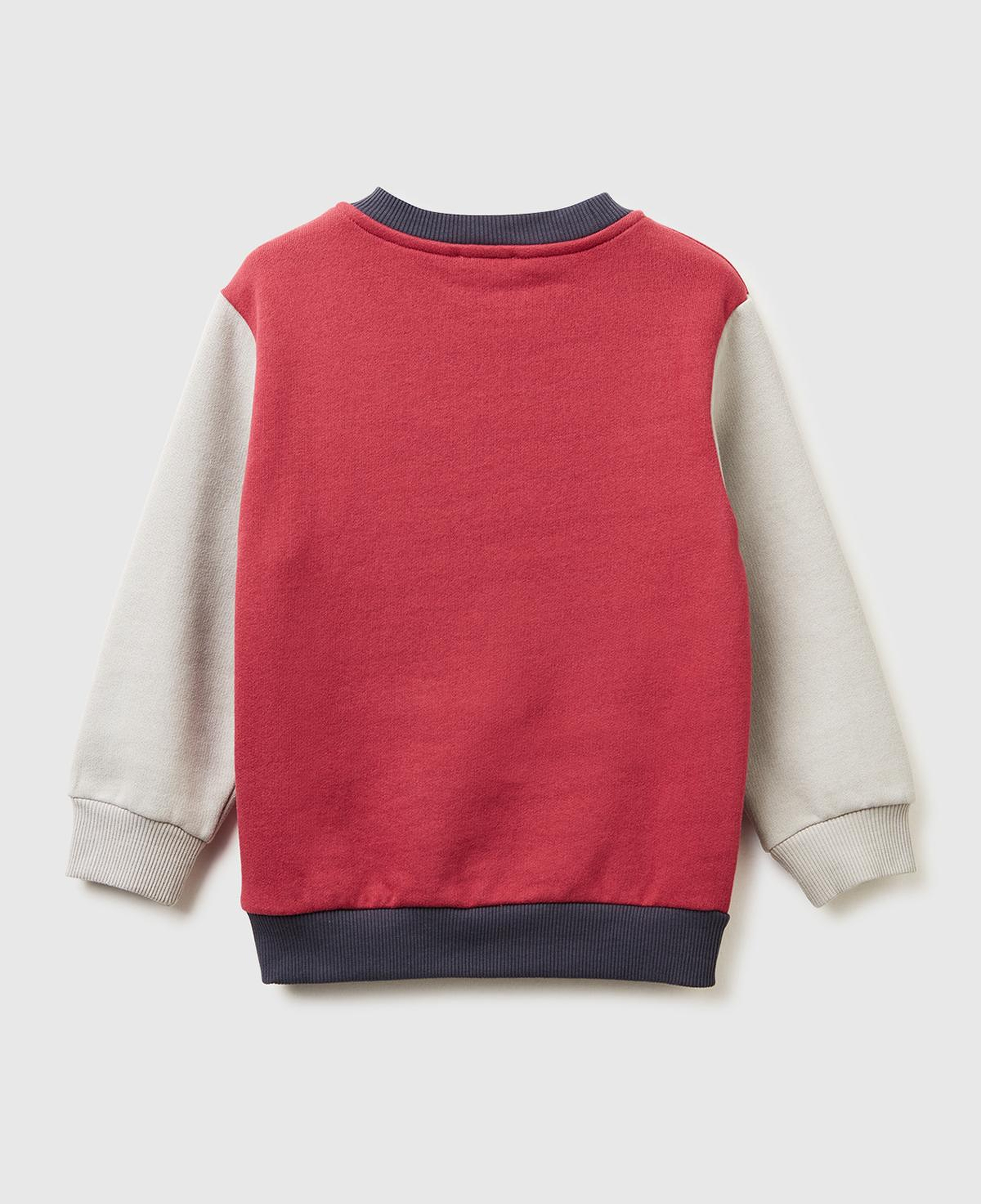 Erkek Çocuk Bordo-Gri Önü Logo Baskılı Cepli Bisiklet Yaka Regular Fit Sweatshirt