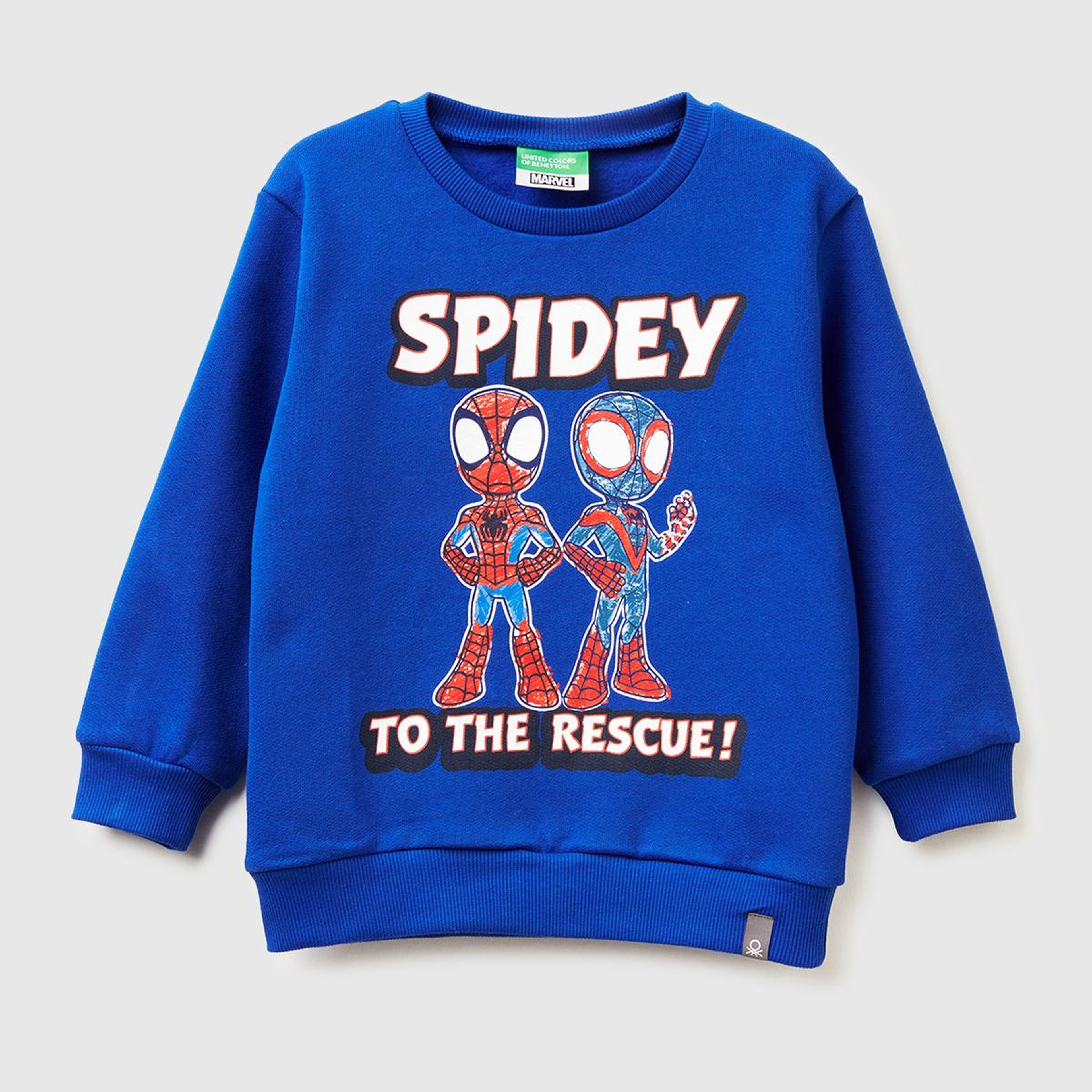 Erkek Çocuk Saks Mavisi Spiderman Baskılı Logo Etiketli Kabartmalı  Nervürlü Sweatshirt