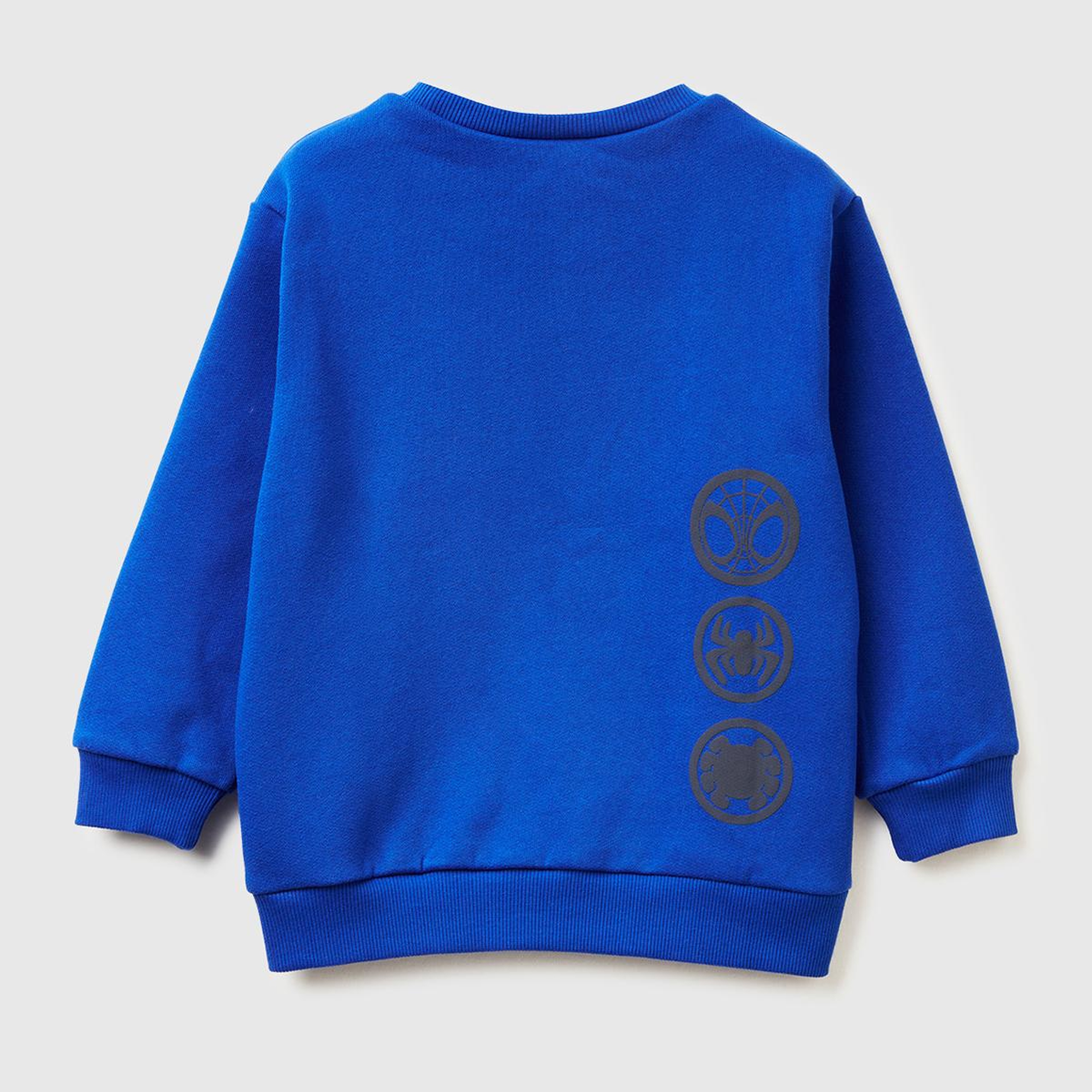 Erkek Çocuk Saks Mavisi Spiderman Baskılı Logo Etiketli Kabartmalı  Nervürlü Sweatshirt