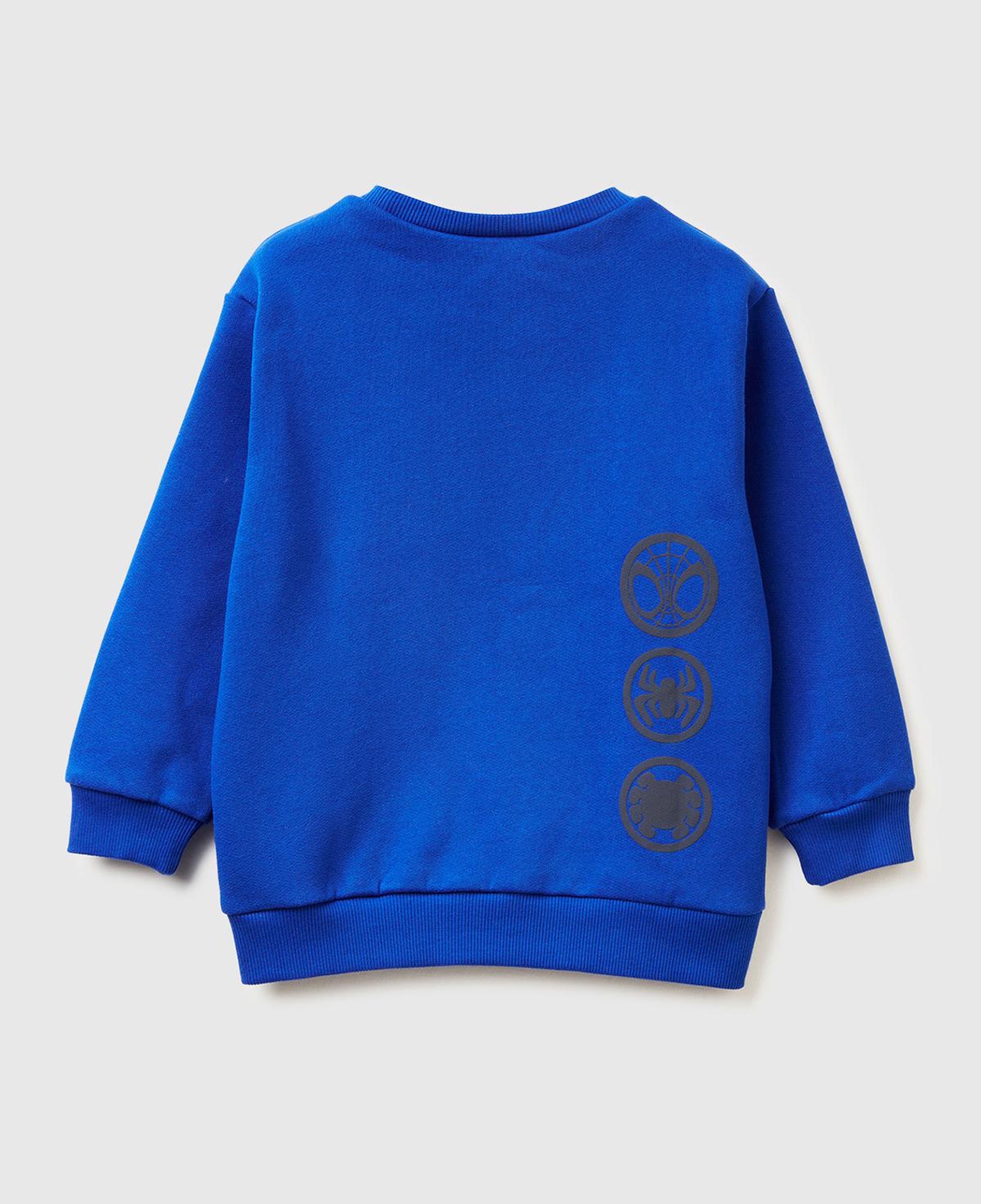 Erkek Çocuk Saks Mavisi Spiderman Baskılı Logo Etiketli Kabartmalı Nervürlü Sweatshirt