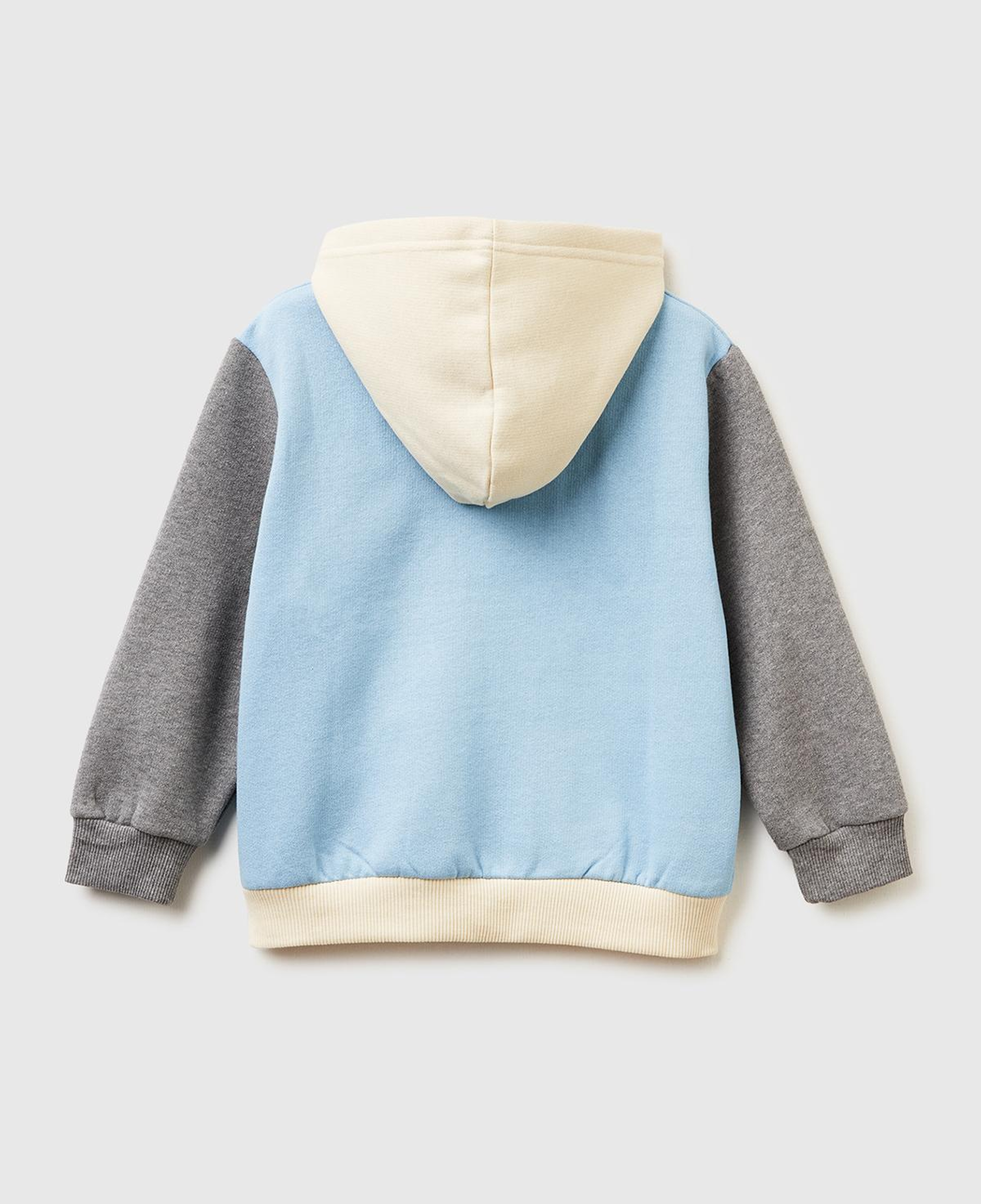 Erkek Çocuk Mavi-Krem Önü Logo Baskılı Fermuarlı Regular Fit Kapüşonlu Sweatshirt