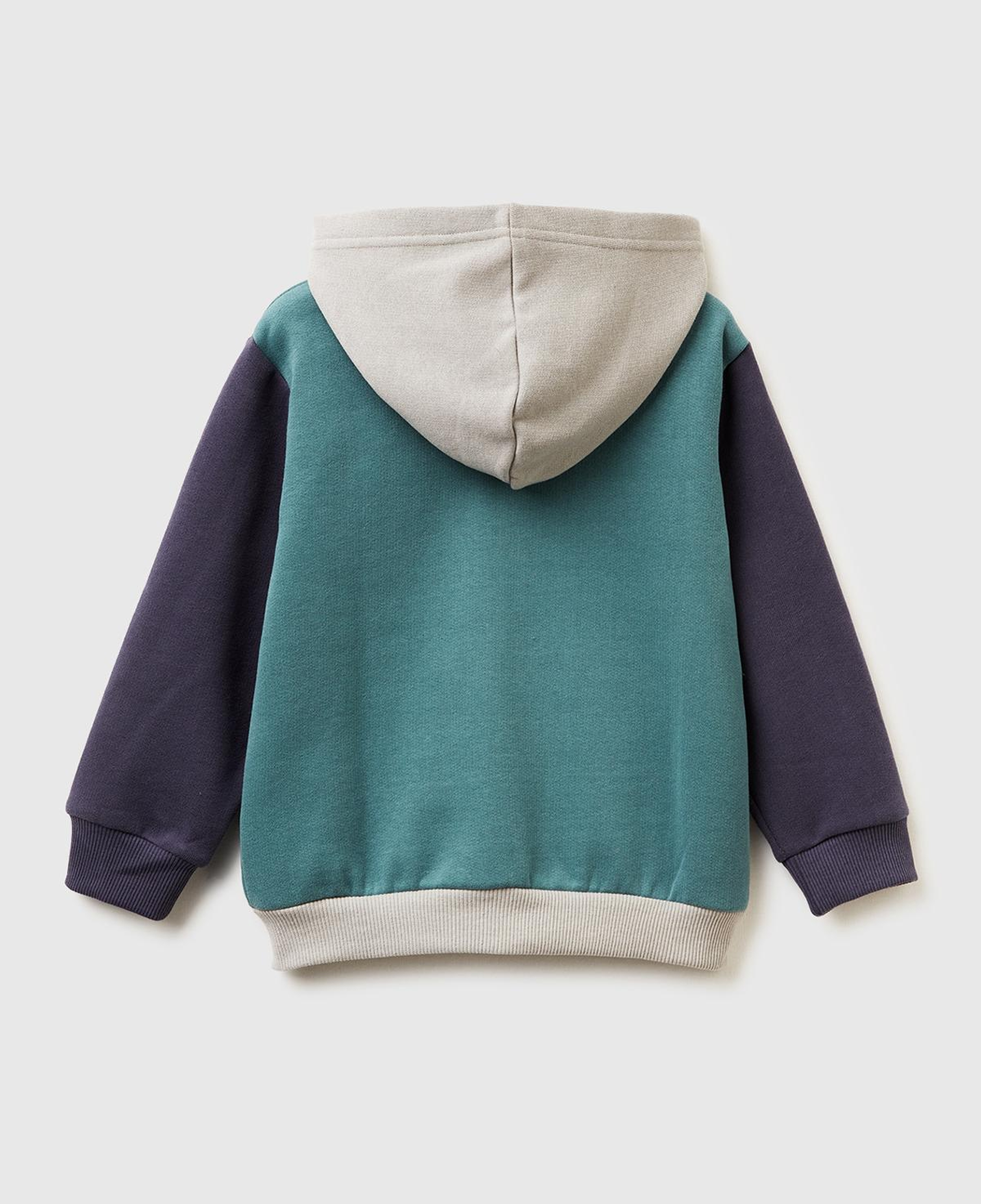 Erkek Çocuk Koyu Yeşil-Gri Önü Logo Baskılı Fermuarlı Regular Fit Kapüşonlu Sweatshirt