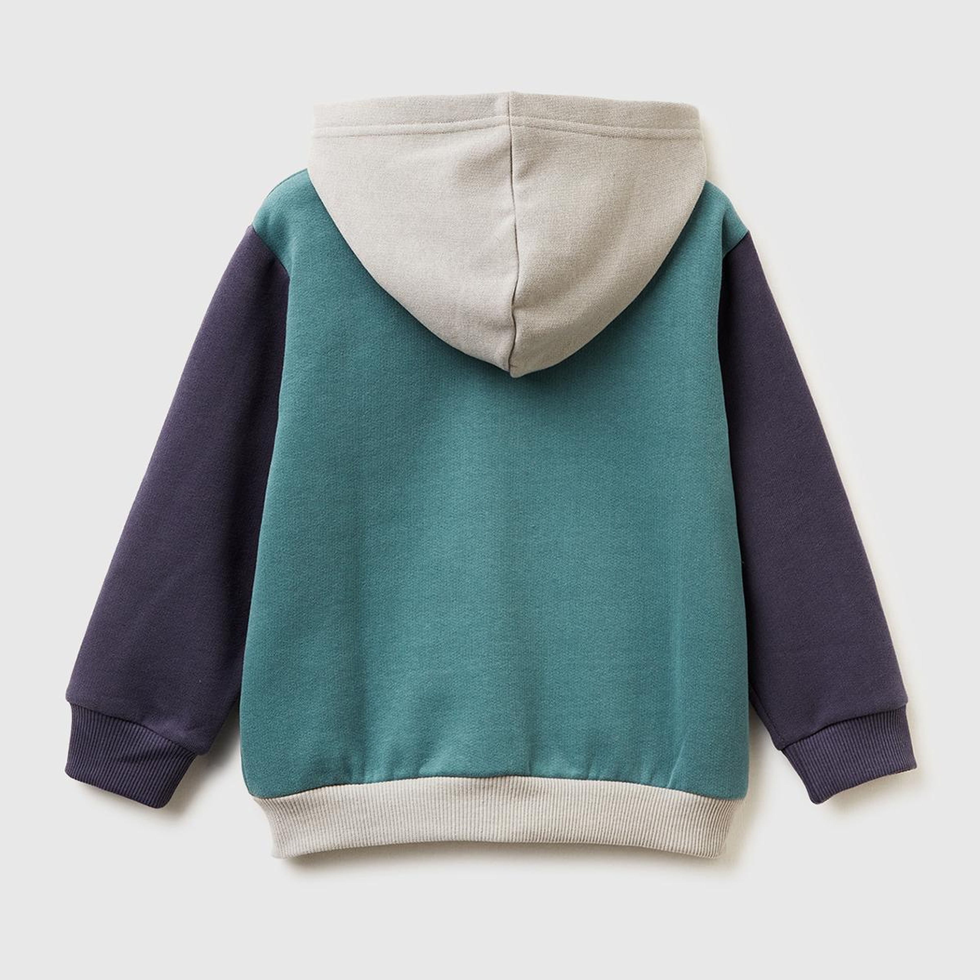 Erkek Çocuk Koyu Yeşil-Gri Önü Logo Baskılı Fermuarlı Regular Fit Kapüşonlu Sweatshirt