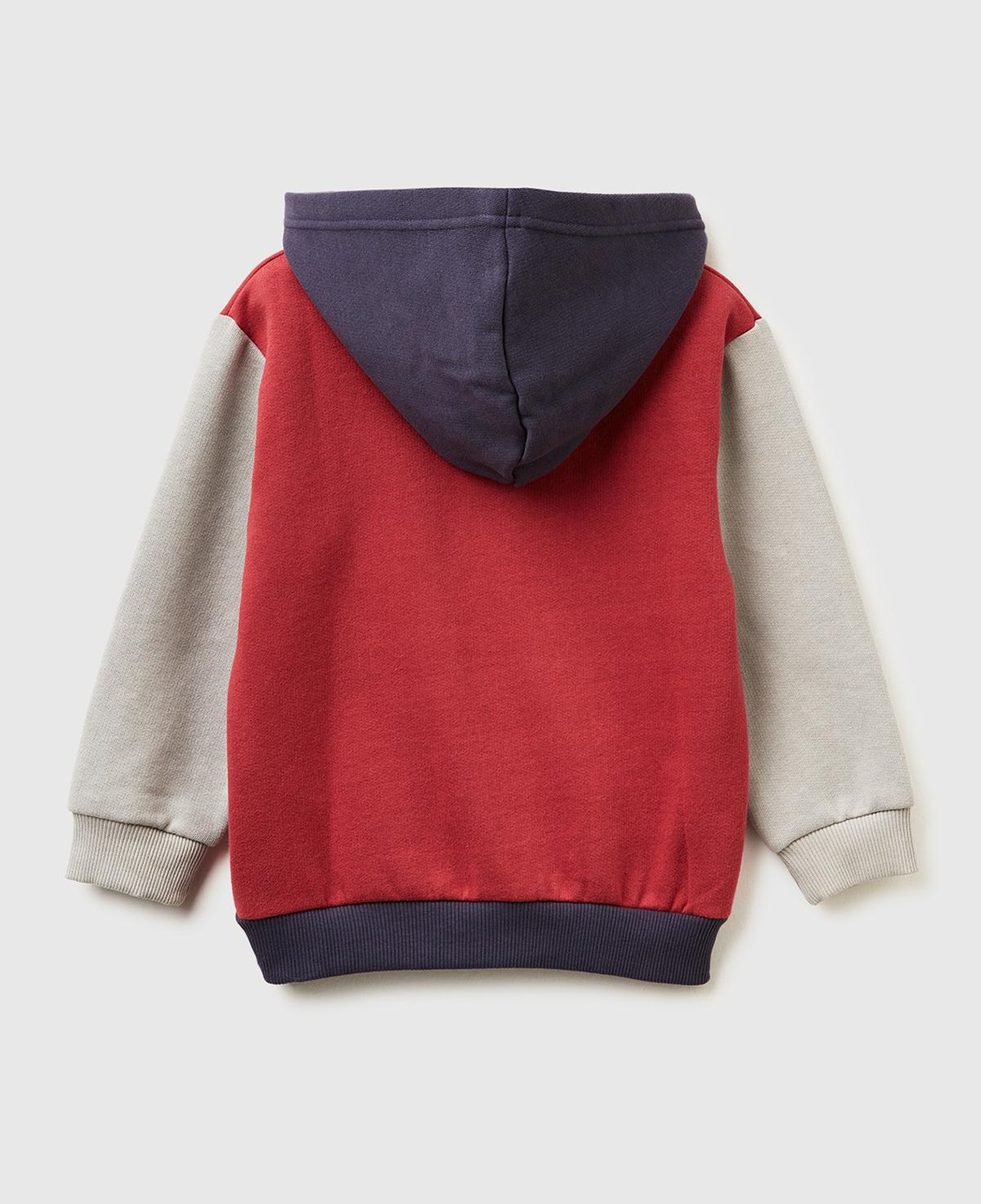 Erkek Çocuk Bordo-Gri Önü Logo Baskılı Fermuarlı Regular Fit Kapüşonlu Sweatshirt