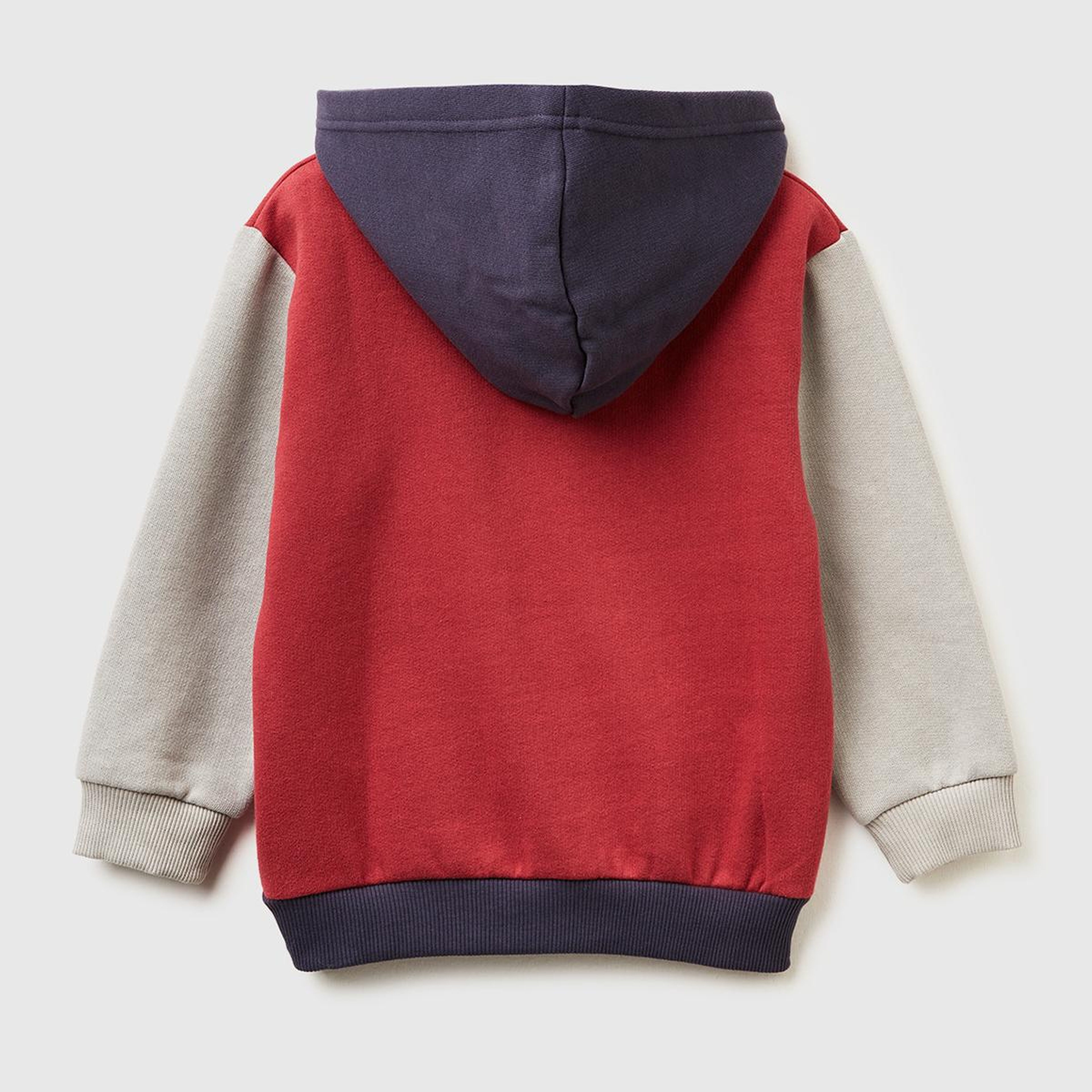 Erkek Çocuk Bordo-Gri Önü Logo Baskılı Fermuarlı Regular Fit Kapüşonlu Sweatshirt