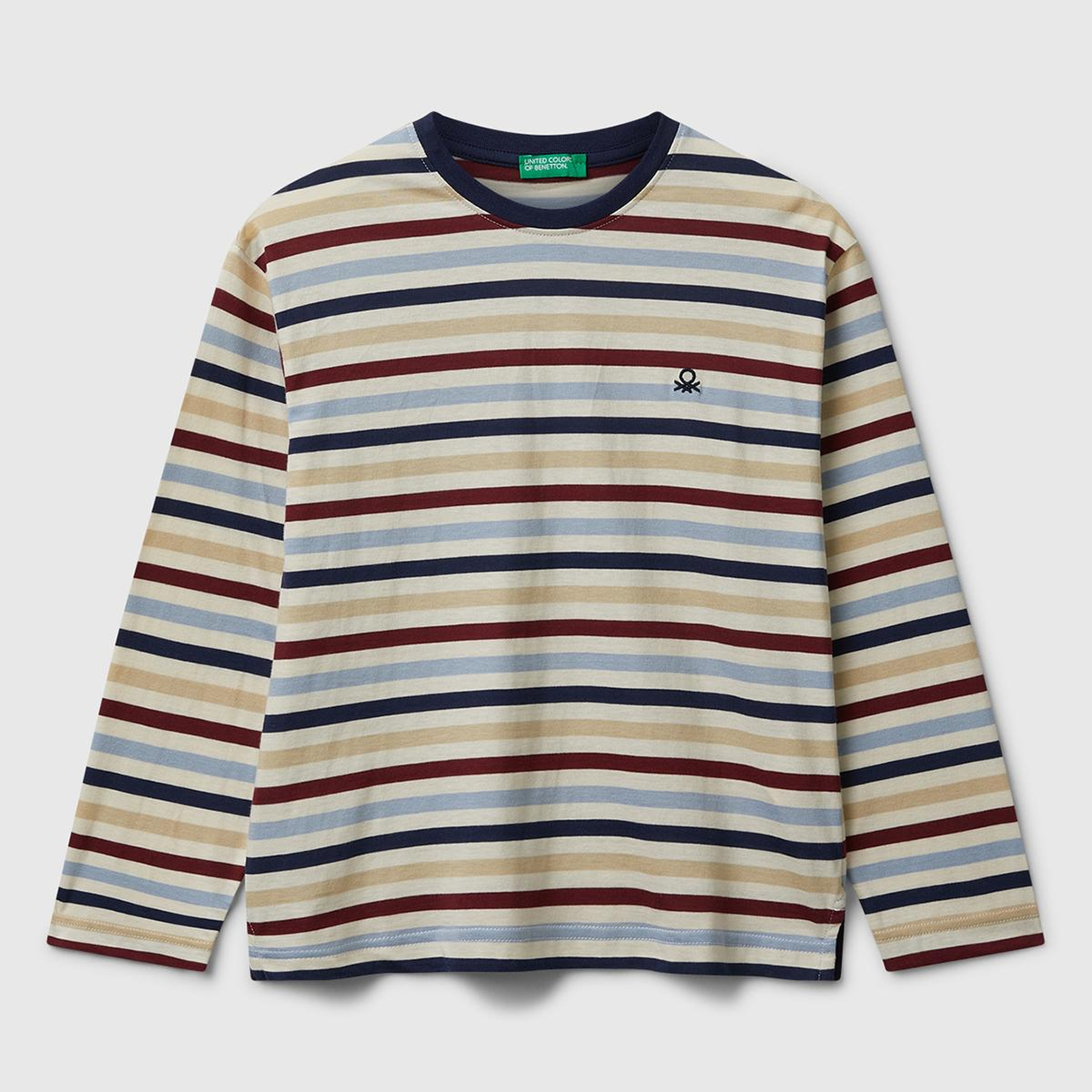 Erkek Çocuk Çok Remkli Çizgili Logo Detaylı Nervürlü Uzun Kollu T-shirt
