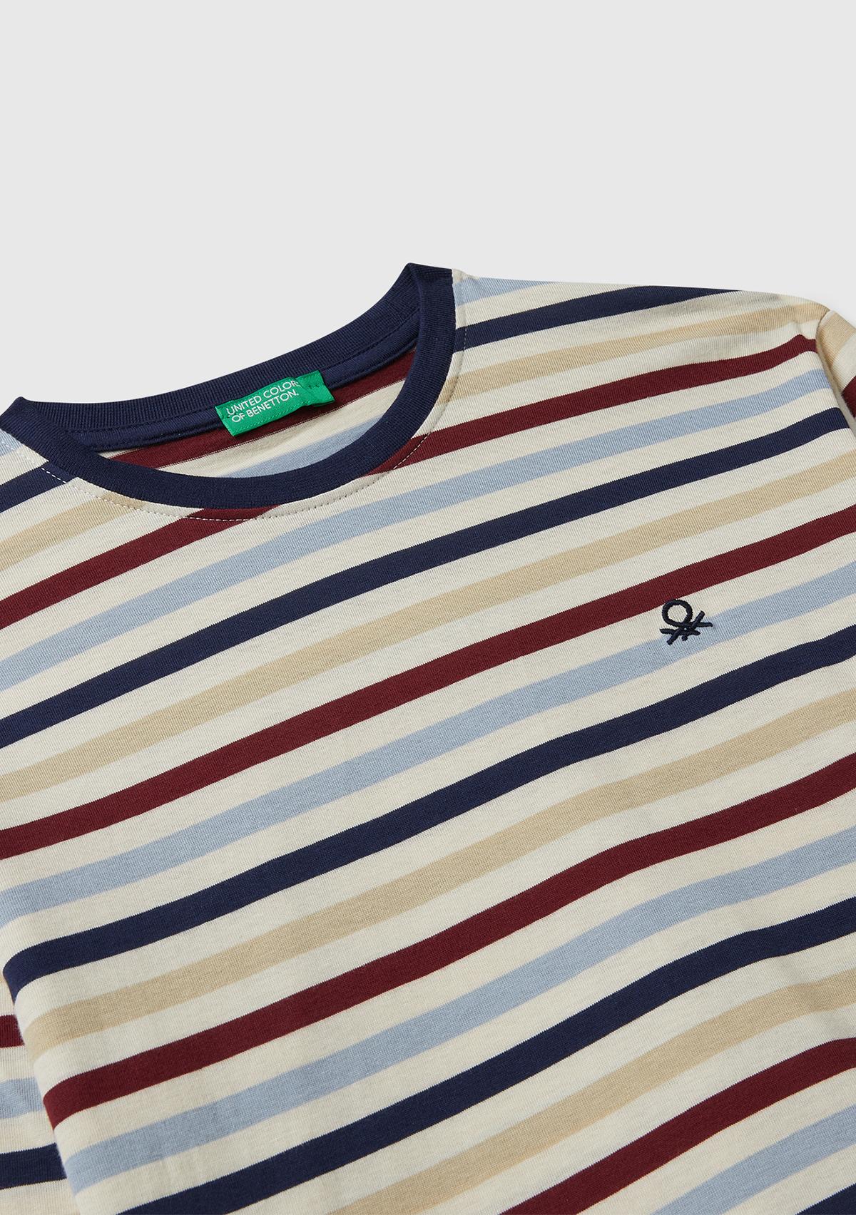 Erkek Çocuk Çok Remkli Çizgili Logo Detaylı Nervürlü Uzun Kollu T-shirt