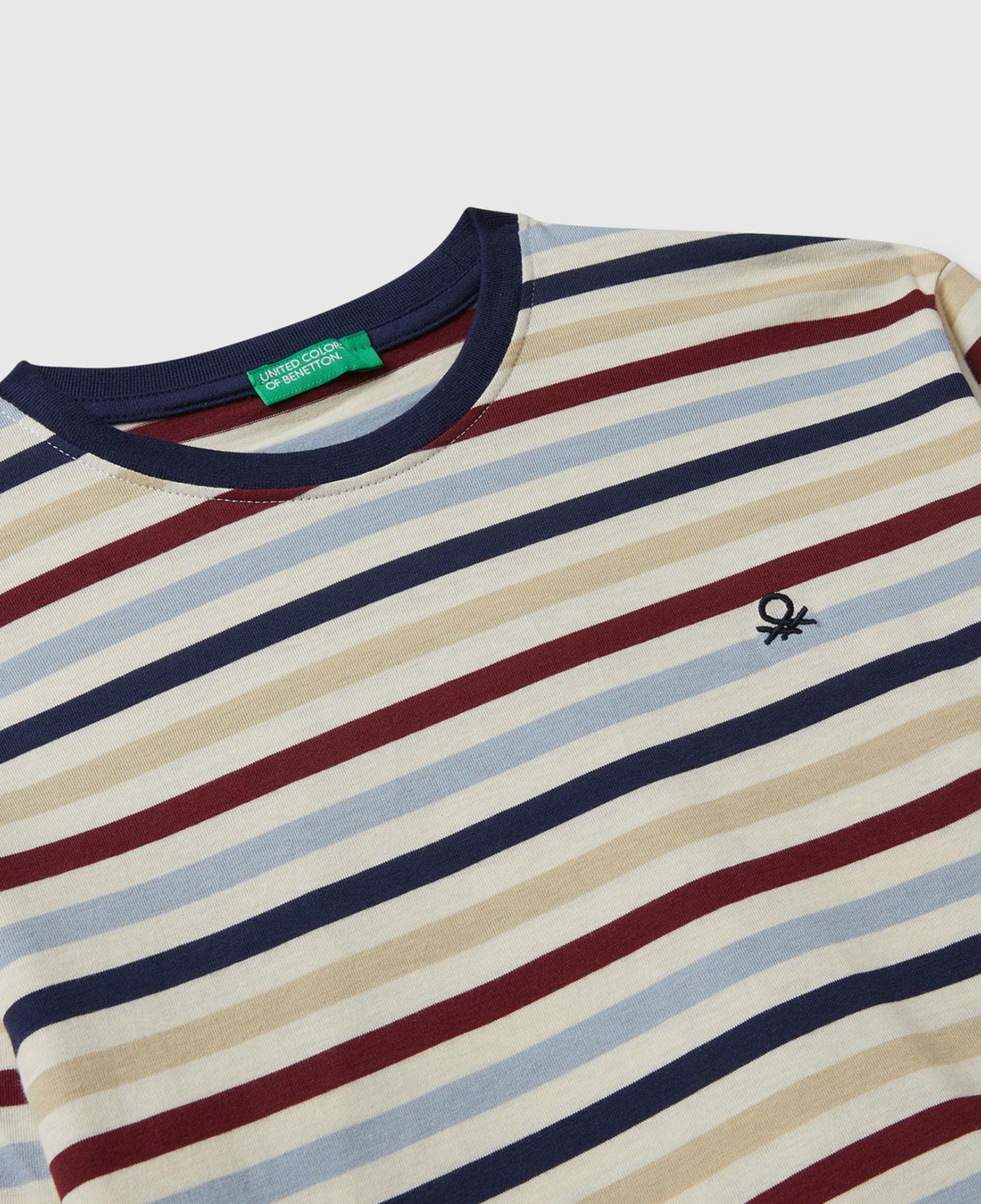Erkek Çocuk Çok Remkli Çizgili Logo Detaylı Nervürlü Uzun Kollu T-shirt