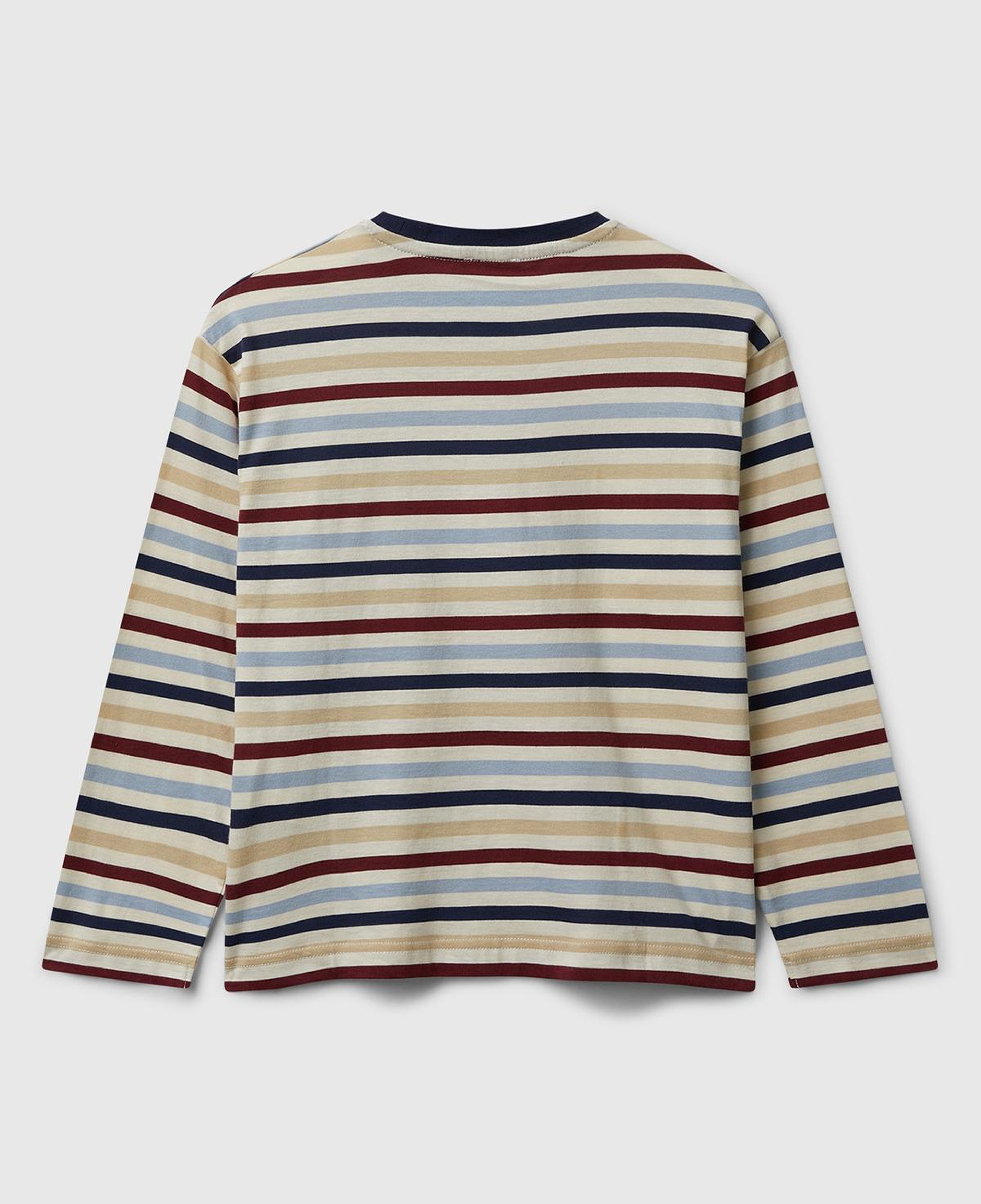 Erkek Çocuk Çok Remkli Çizgili Logo Detaylı Nervürlü Uzun Kollu T-shirt