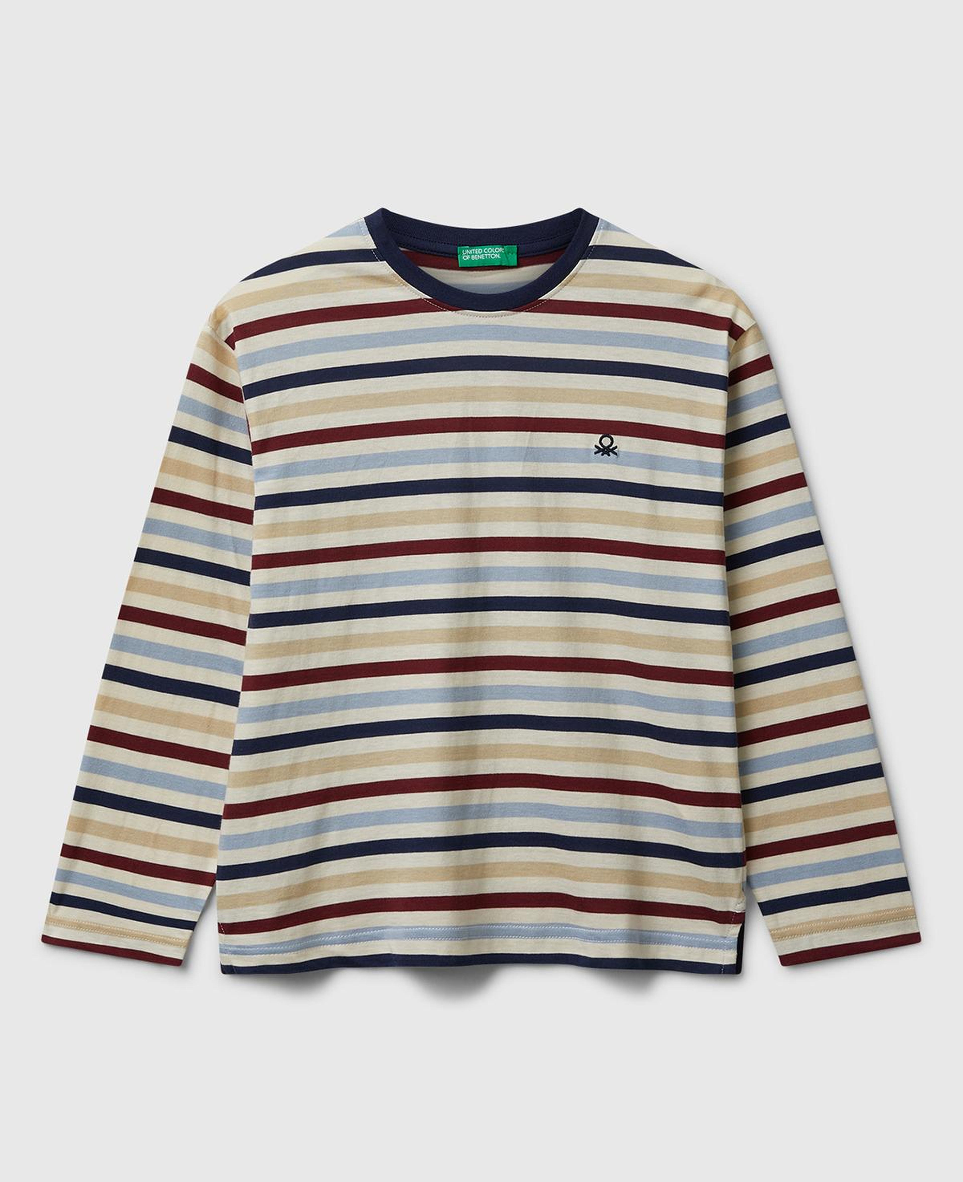 Erkek Çocuk Çok Remkli Çizgili Logo Detaylı Nervürlü Uzun Kollu T-shirt