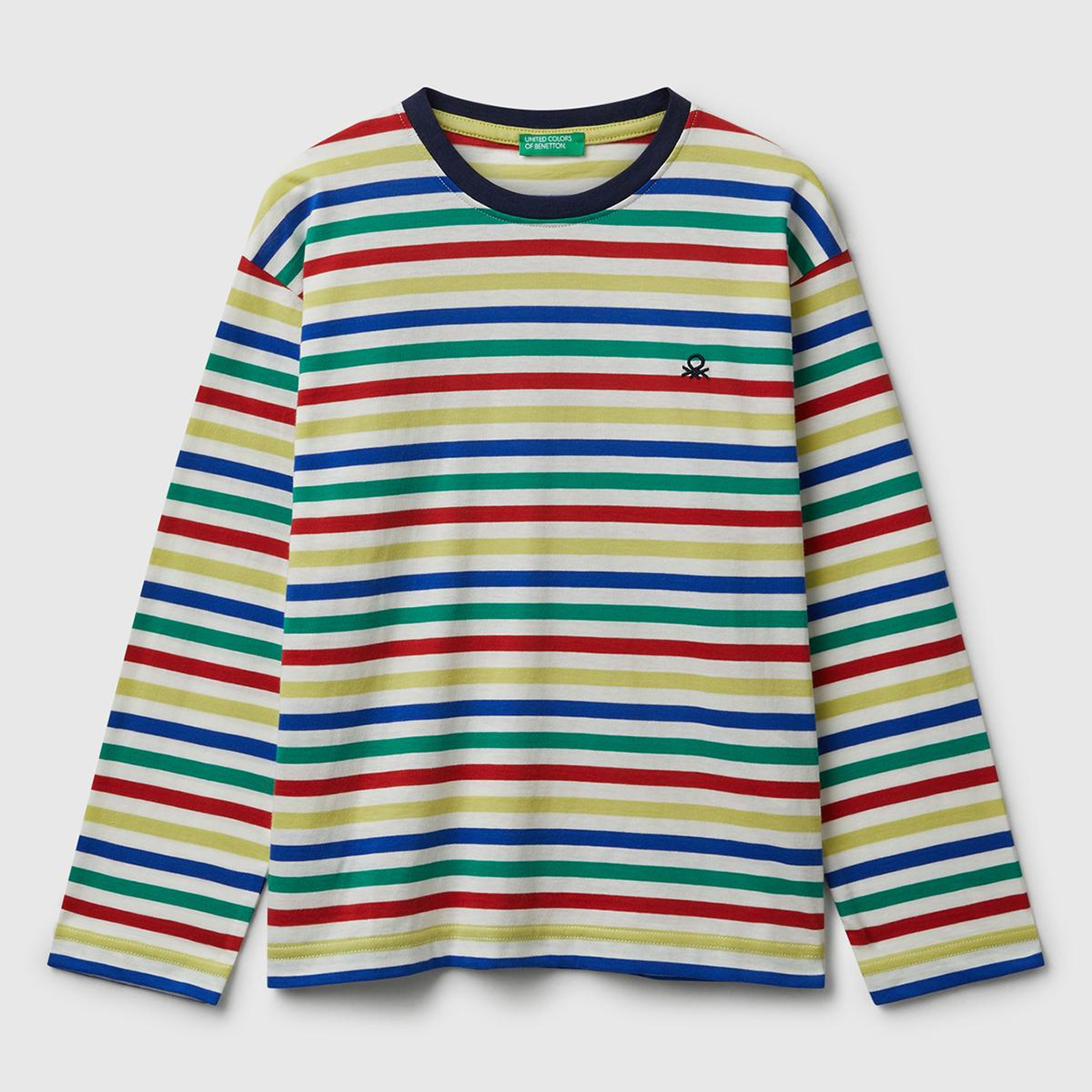 Erkek Çocuk Beyaz Mix Çizgili Logo Detaylı Nervürlü Uzun Kollu T-shirt