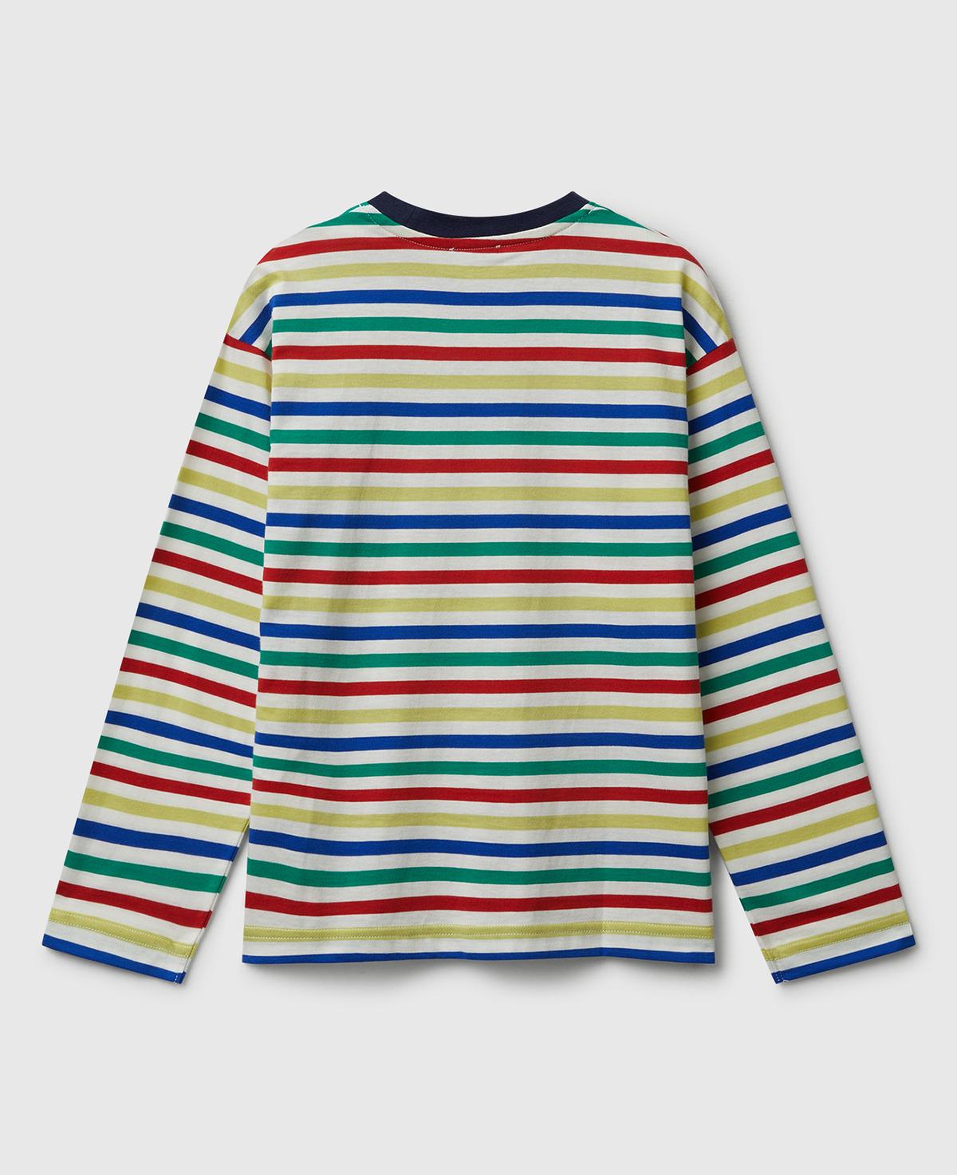 Erkek Çocuk Beyaz Mix Çizgili Logo Detaylı Nervürlü Uzun Kollu T-shirt