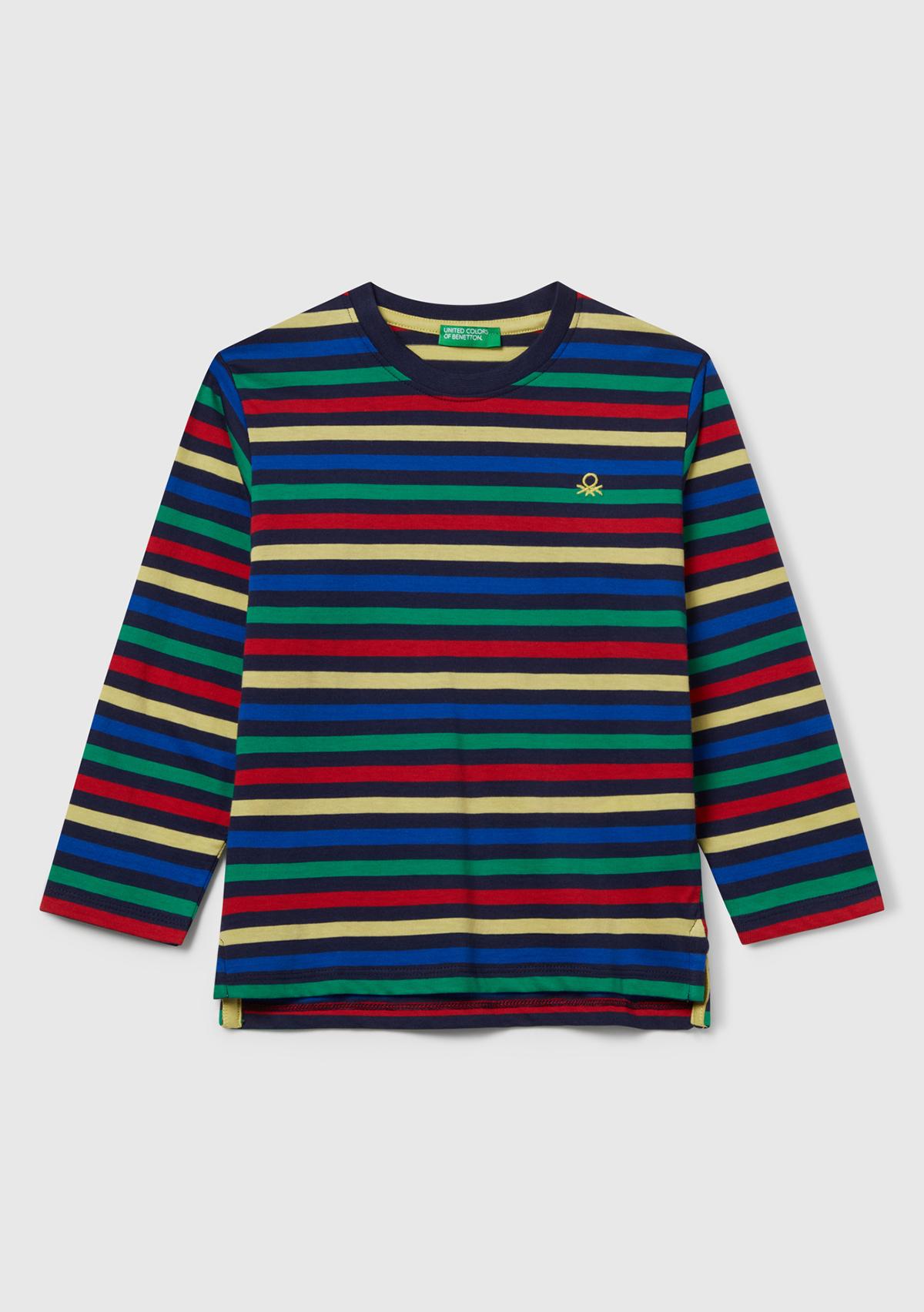 Erkek Çocuk Siyah Mix Çizgi Desenli Uzun Kollu Bisiklet Yaka Regular Fit T-shirt