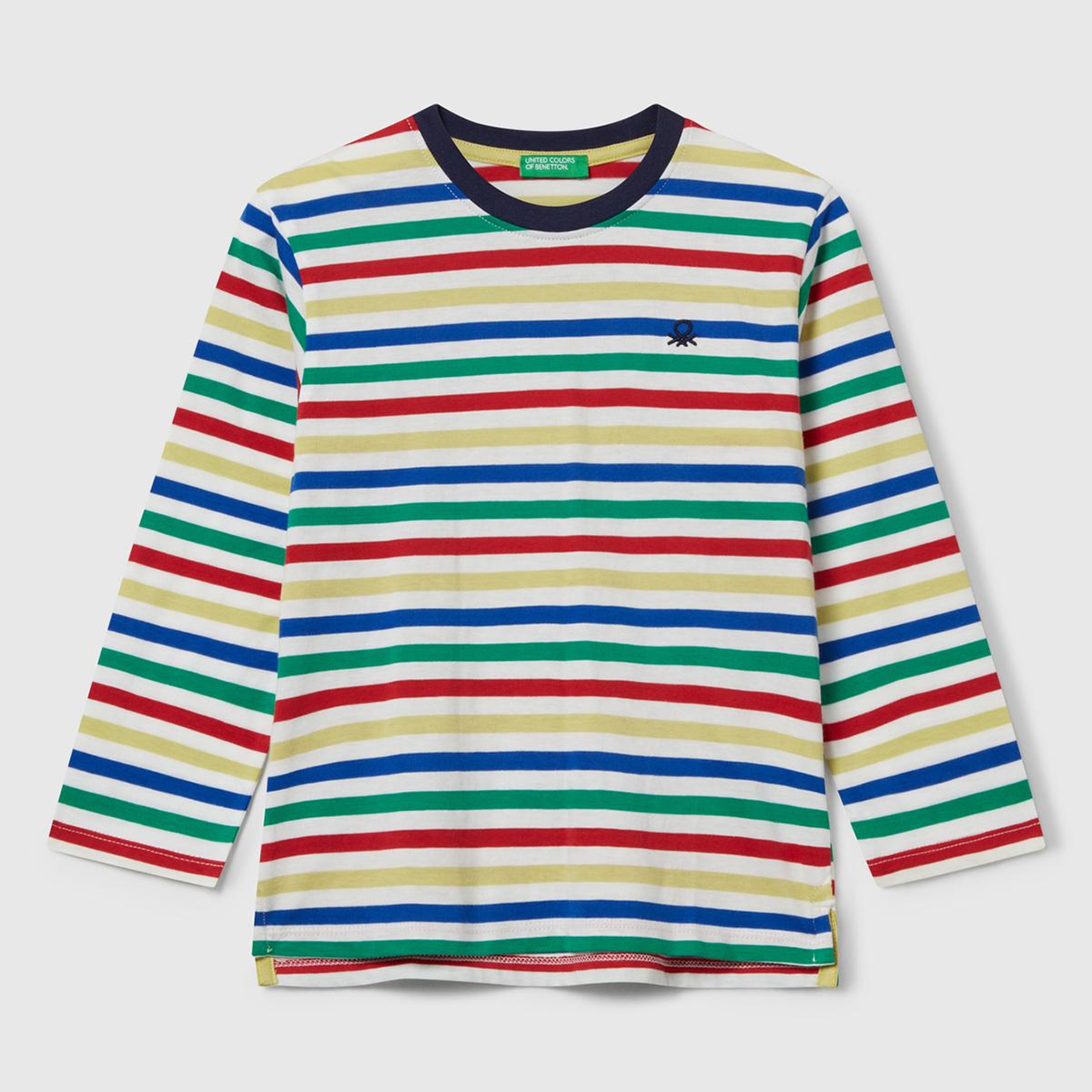Erkek Çocuk Beyaz Mix Çizgi Desenli Uzun Kollu Bisiklet Yaka Regular Fit T-shirt