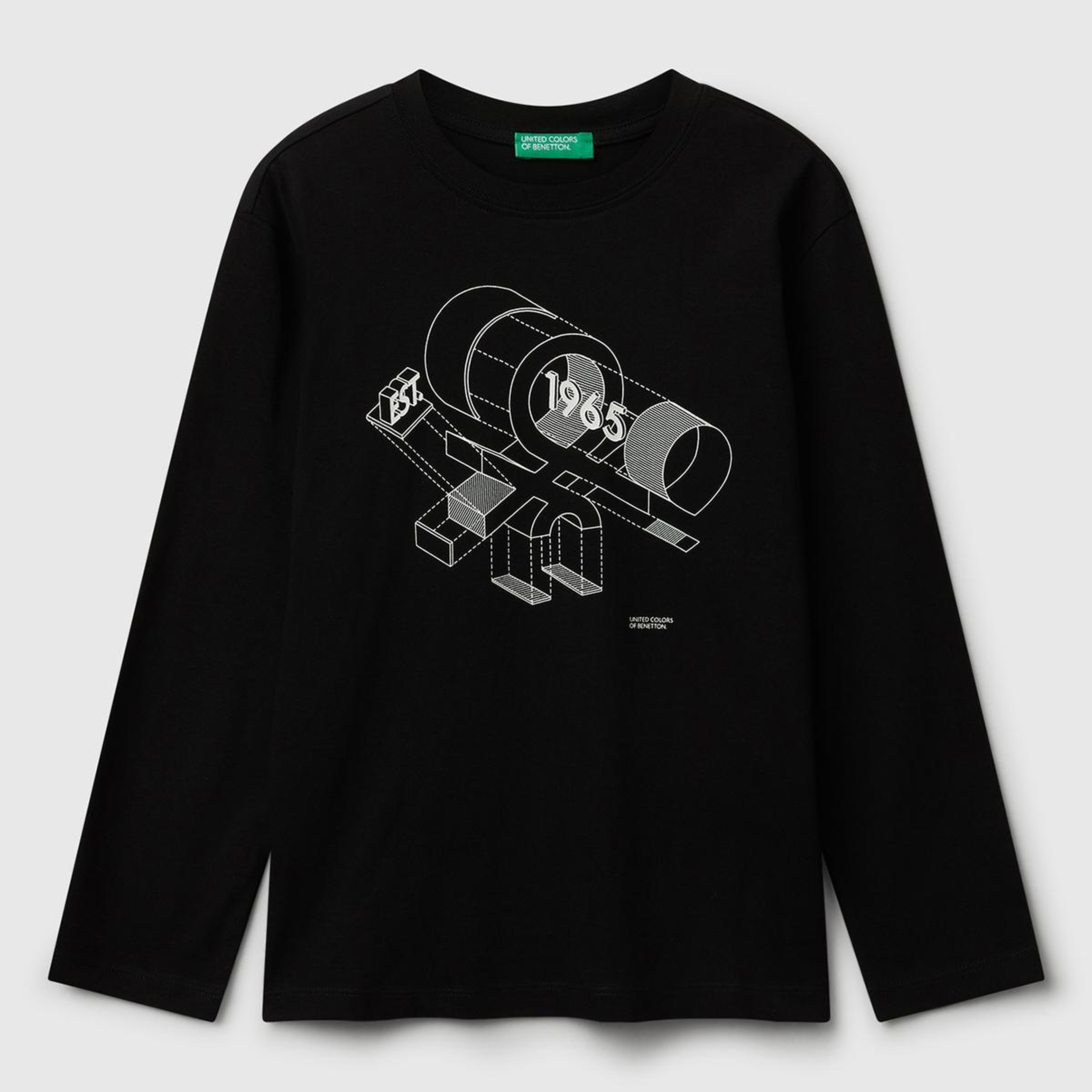 Erkek Çocuk Siyah Önü Logo Baskılı Bisiklet Yaka Uzun Kollu T-shirt