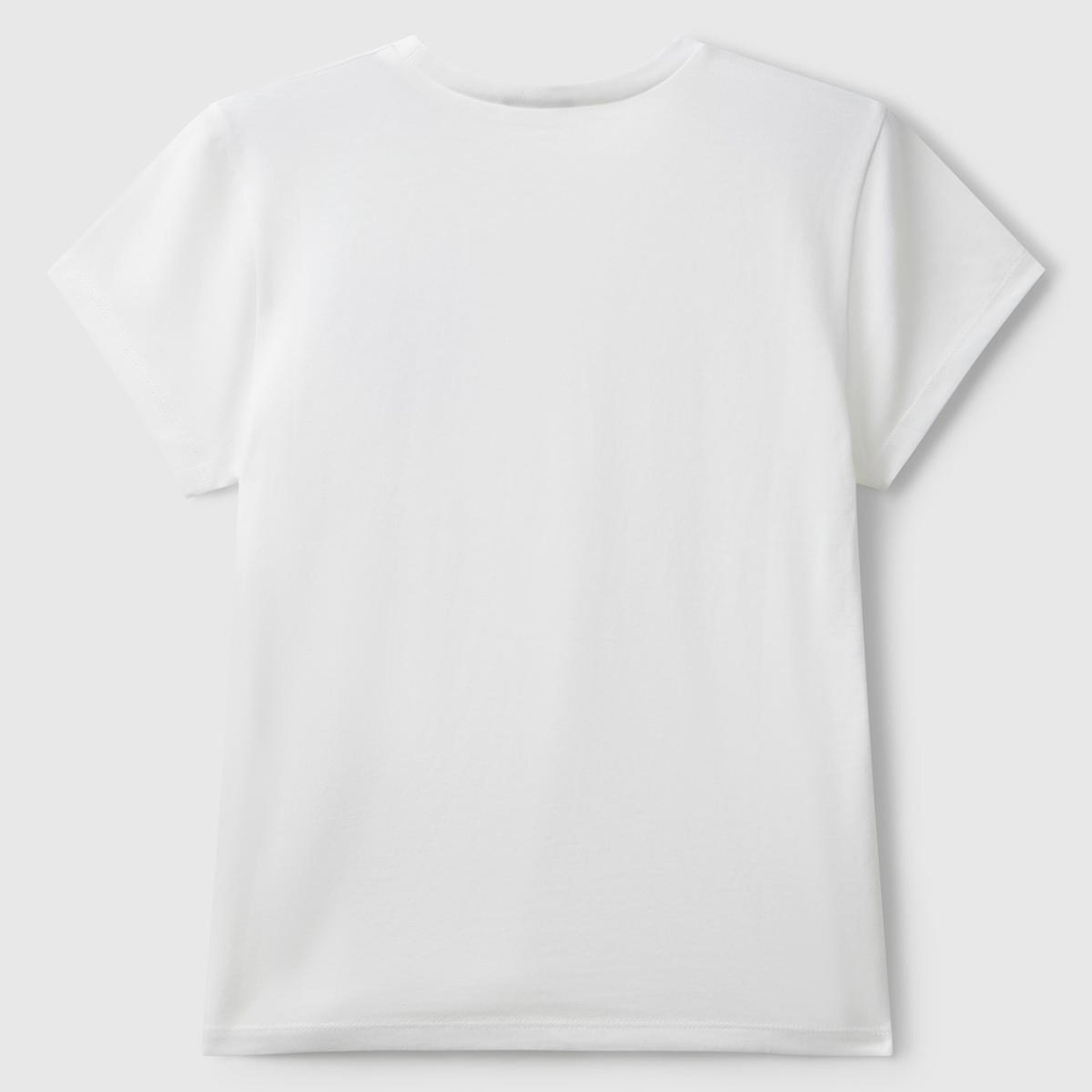 Kız Çocuk Ekru Parıltılı Logo Baskılı Ribana Yaka Regular Fit T-shirt